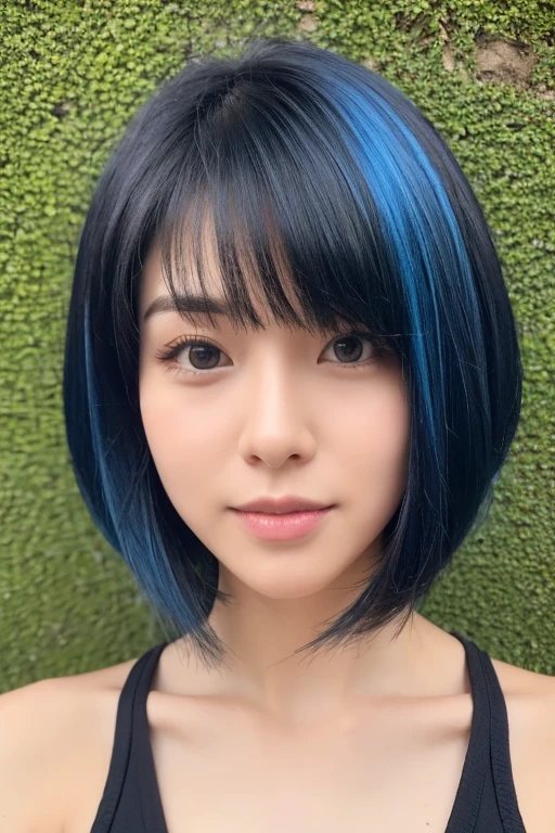 Blue-black short straight hair