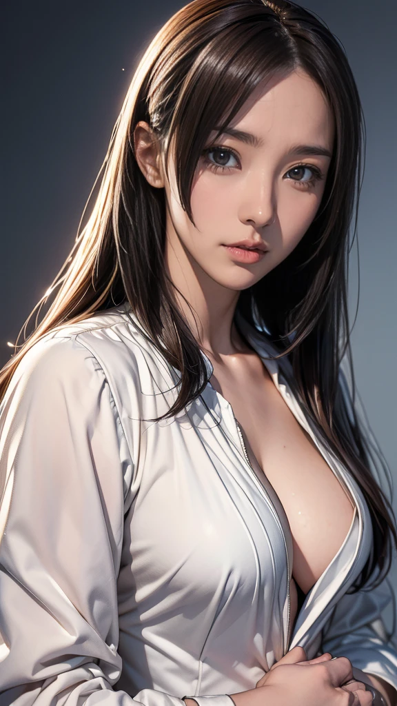 (Best Quality,8K,hight resolution,masutepiece:1.2),Ultra-detailed,(Realistic,Photorealsitic,Photorealsitic:1.37),30-years old、Infirmary、Perfect dynamic composition,Beautiful detailed eyes,Beautiful detailed lips,extra detailed face,Stunning suit,disheveled suit,White shirt,Sexy shot looking at camera,Career Woman