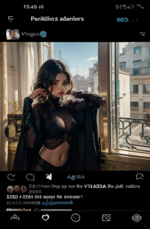 hay una mujer con un vestido transparente desnuda parada junto a una ventana, con una bata de gasa negra en capas, vistiendo una lujosa bata de terciopelo, vistiendo una bata de seda negra, inspirado en Jean-Auguste-Dominique Ingres, vistiendo una lujosa bata de seda, by Emma Andijewska,