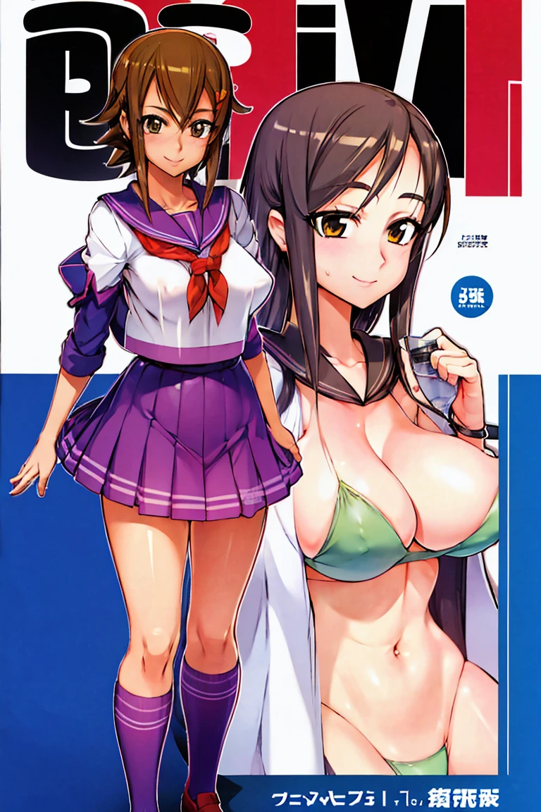 1girl:1.5, masterpiece, best quality, best detail, best proportion, best , best face, best shaped , inazuma, dojin cover, serafuku, short hair, worm smile, :1.4, full body shot,