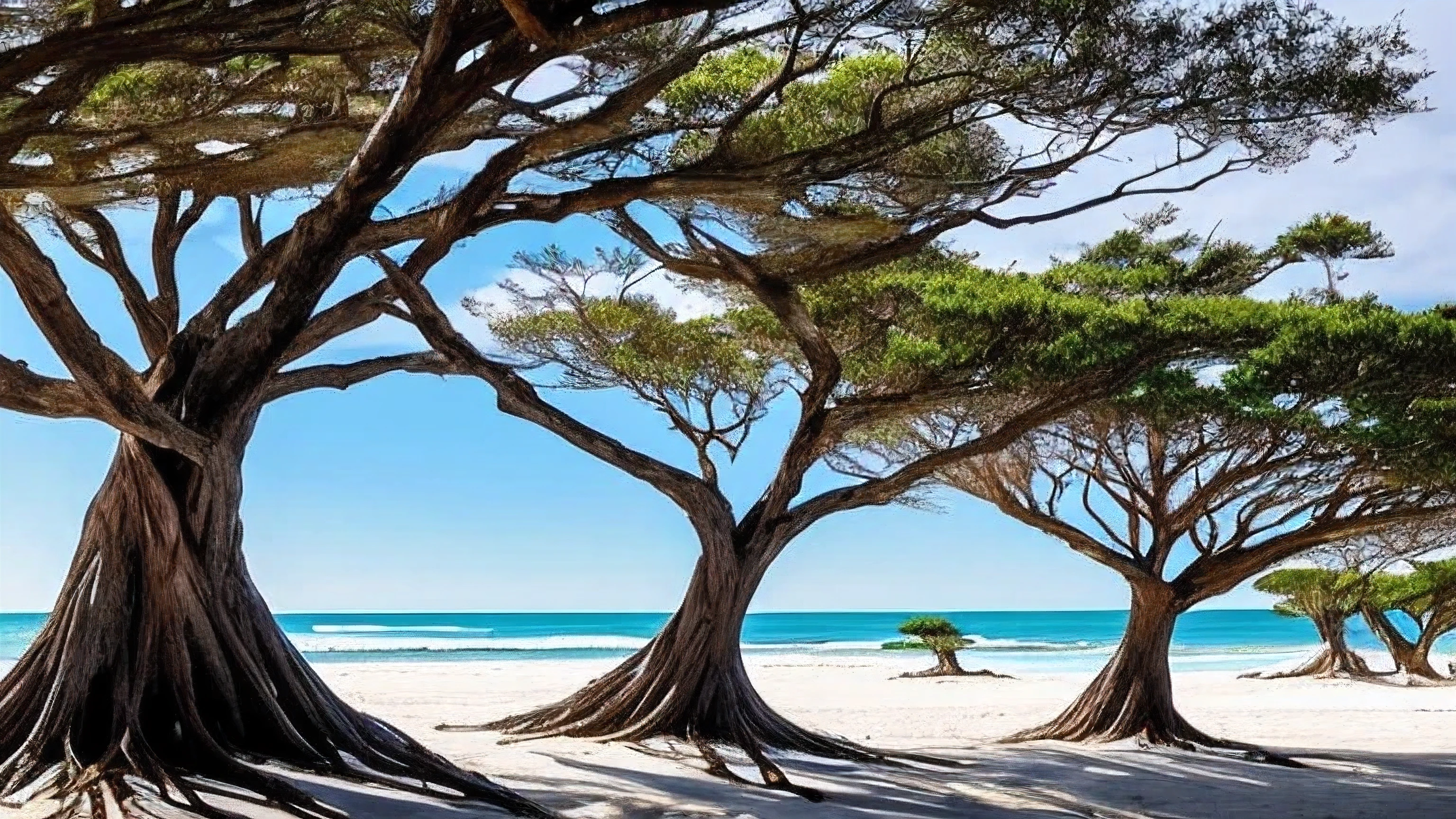 trees that have been washed up on the beach by the ocean, unfinished roots of white sand, incredibly beautiful, by Richard Gruelle, beach trees in the background, breath taking, breath taking beautiful, driftwood, enigmatic natural beauty, beautiful and ominous, gnarly trees, stunning photograph, old trees, surreal!!!, beautiful! coherent!, unbelievably beautiful, stunning sight