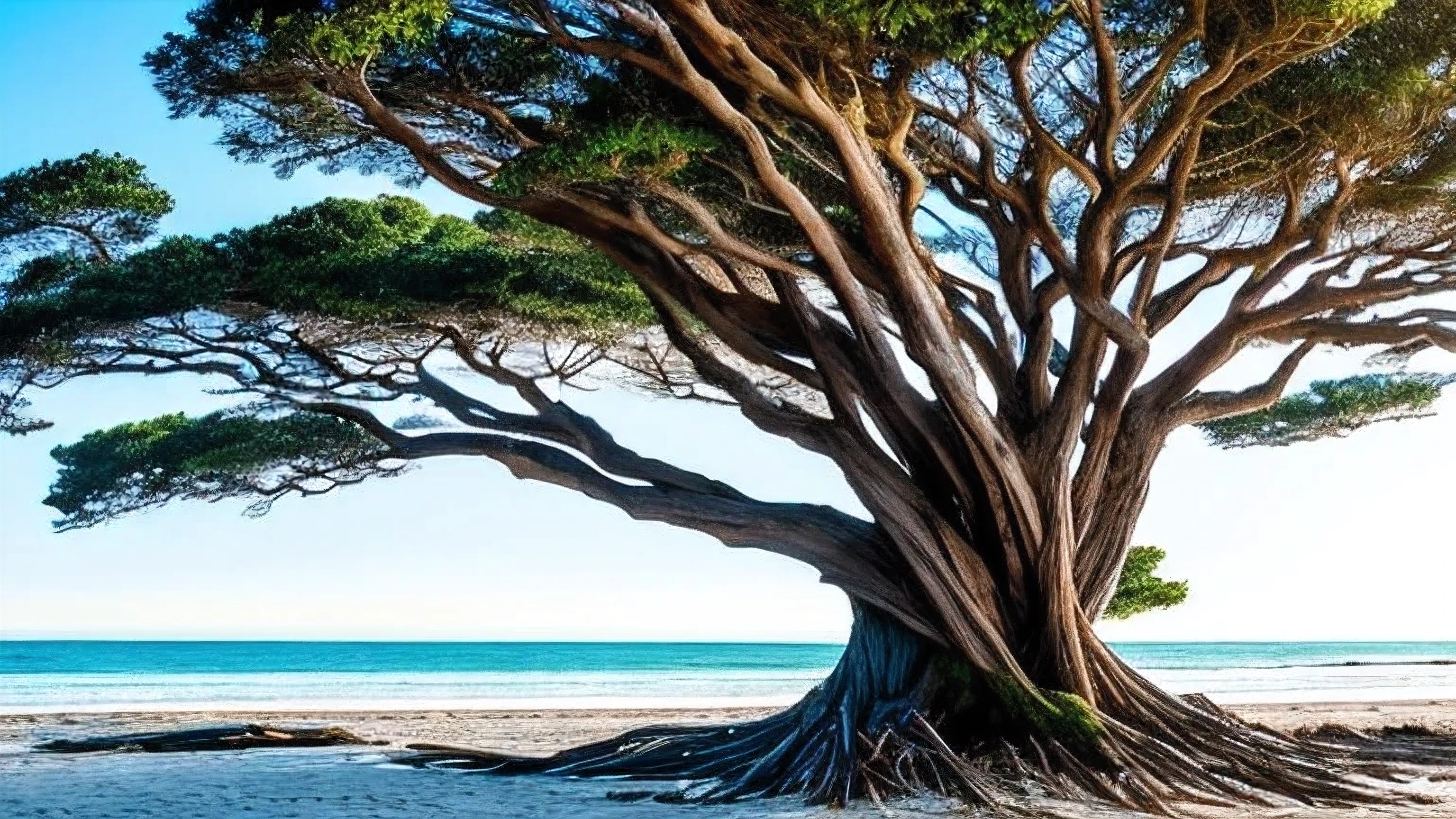 trees that have been washed up on the beach by the ocean, unfinished roots of white sand, incredibly beautiful, by Richard Gruelle, beach trees in the background, breath taking, breath taking beautiful, driftwood, enigmatic natural beauty, beautiful and ominous, gnarly trees, stunning photograph, old trees, surreal!!!, beautiful! coherent!, unbelievably beautiful, stunning sight