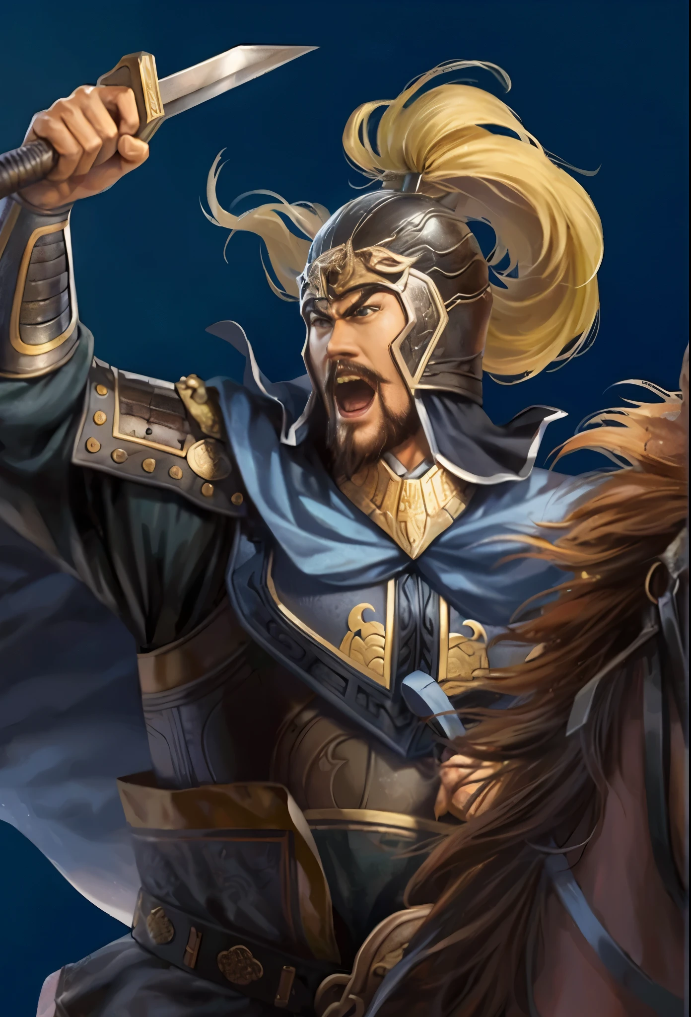 A horse riding、Close-up of a man holding a sword, Guan yu, Inspired by Huang Shen, Inspired by Hu Zaobin, Inspired by Li Kan, heise jinyao, zhao yun, bian lian, Chinese warrior, Three Kingdoms of China, Inspired by Huang Ding, , Inspired by Wu Bin, inspired by Wu Daozi