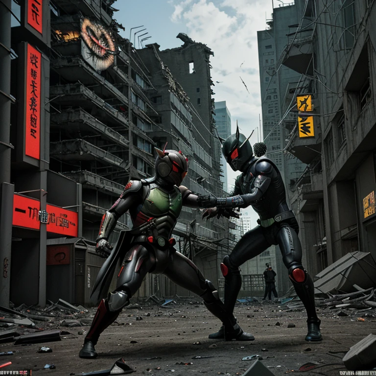 masterpiece, ultra highres, realistic, best quality, ultra high res, (photorealistic:1.4), 2 MANS, detailed face, (full body:1),<lora:kamenrider_v1:0.6>, kamen, (explode in background), ( MANY explosion IN BACKGROUND), cyber,
composition, balance, harmony, rhythm, color, light, shadow, reflection, refraction, tone, contrast, foreground, middle ground, background, naturalistic, figurative, representational.