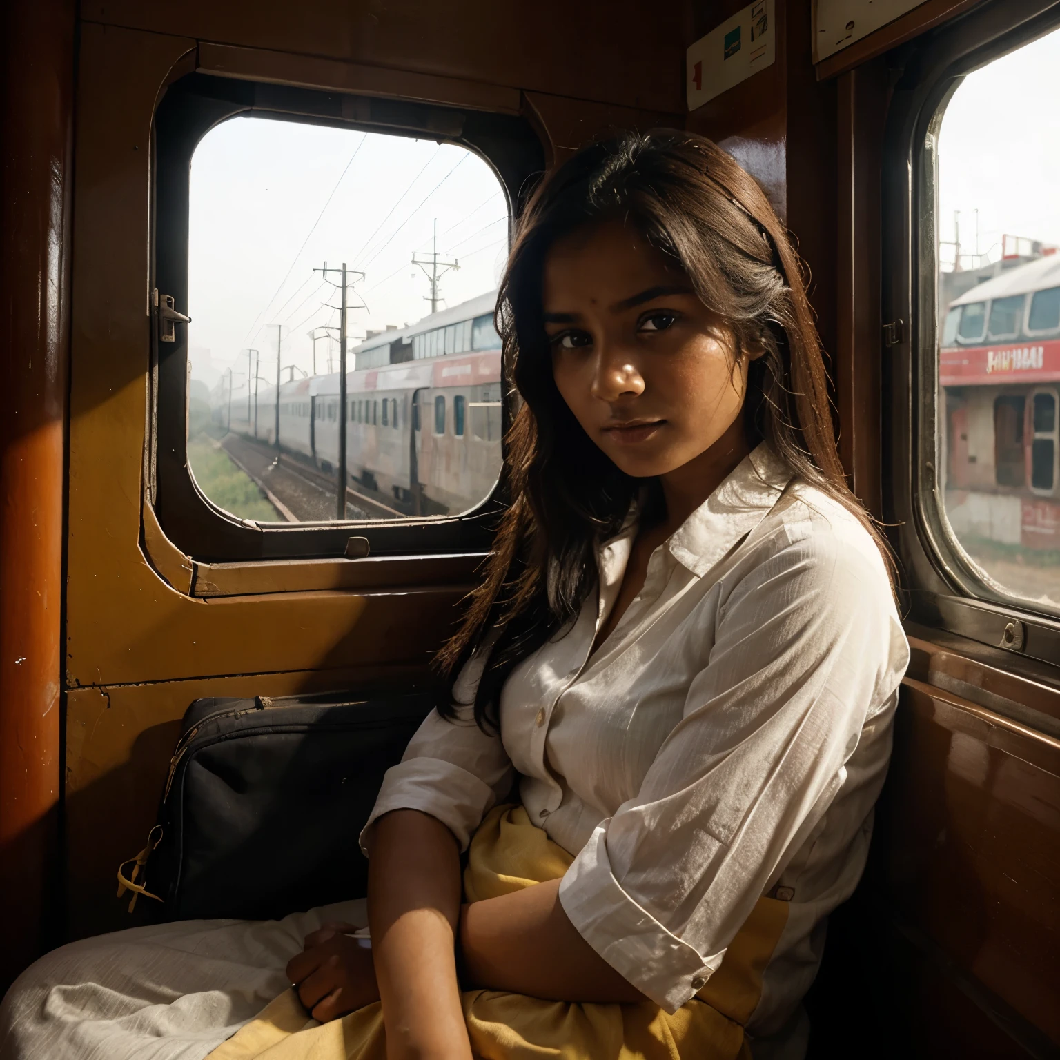 Girl near window of indian train