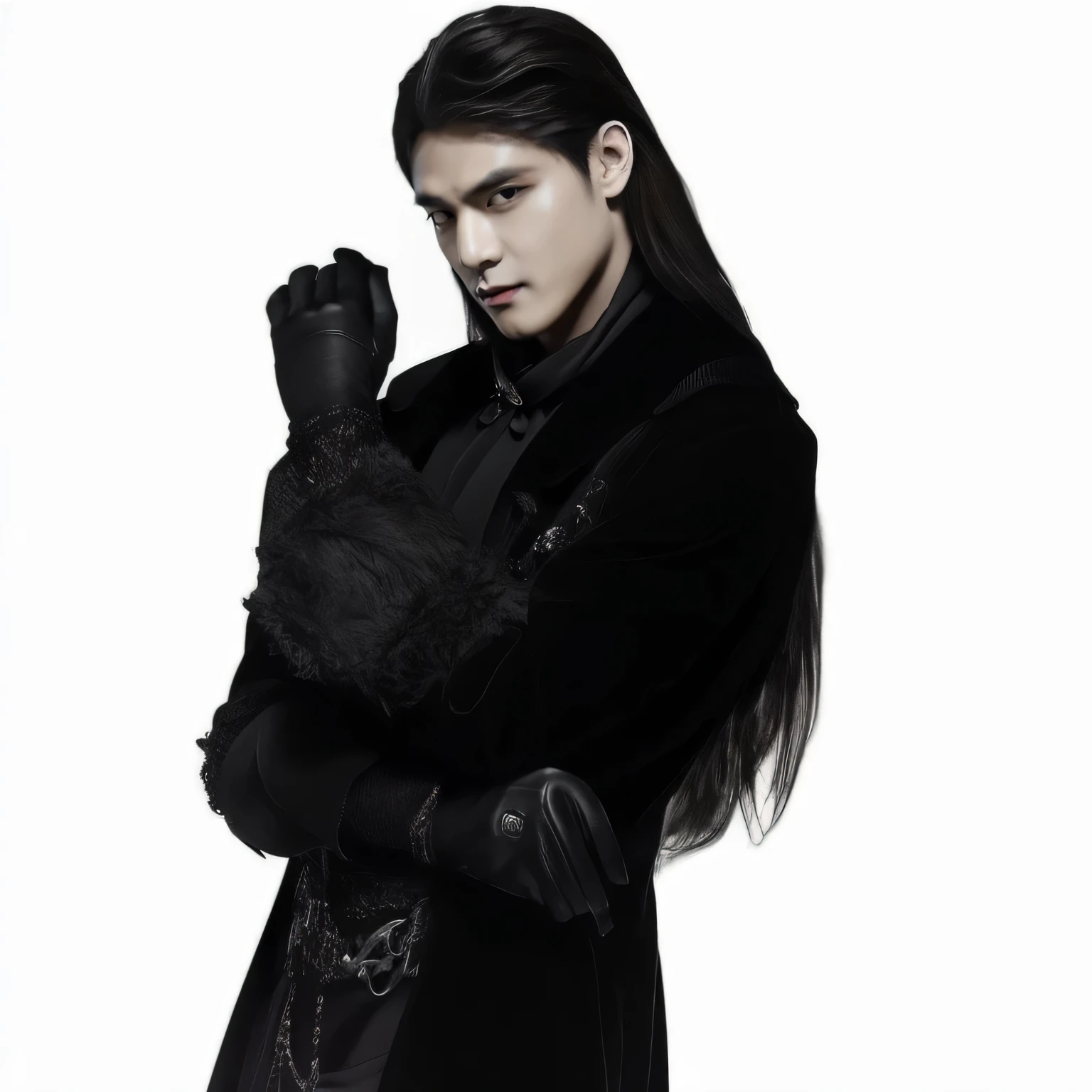 Imagen arafed de un hombre con un abrigo negro y guantes., vampiro victoriano, elegant vampiro victoriano, vampire fashion, victorian gothic, androgynous vampire, ropa gotica, regional gothic, vampiro masculino, handsome vampiro masculino, moda gotica, victorian gothicic, delicate androgynous prince, gothic influence, ropa gotica, Black Gothic Jacket, beautiful androgynous prince, Gothic Shelter, taehyung de bts