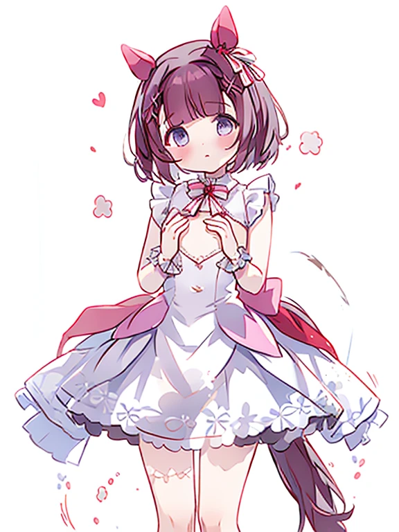 girl,horse ears,short hair,Ribbon hair ornament,horse tail,topless,nipple,chest,Are standing,pussy,NSFW