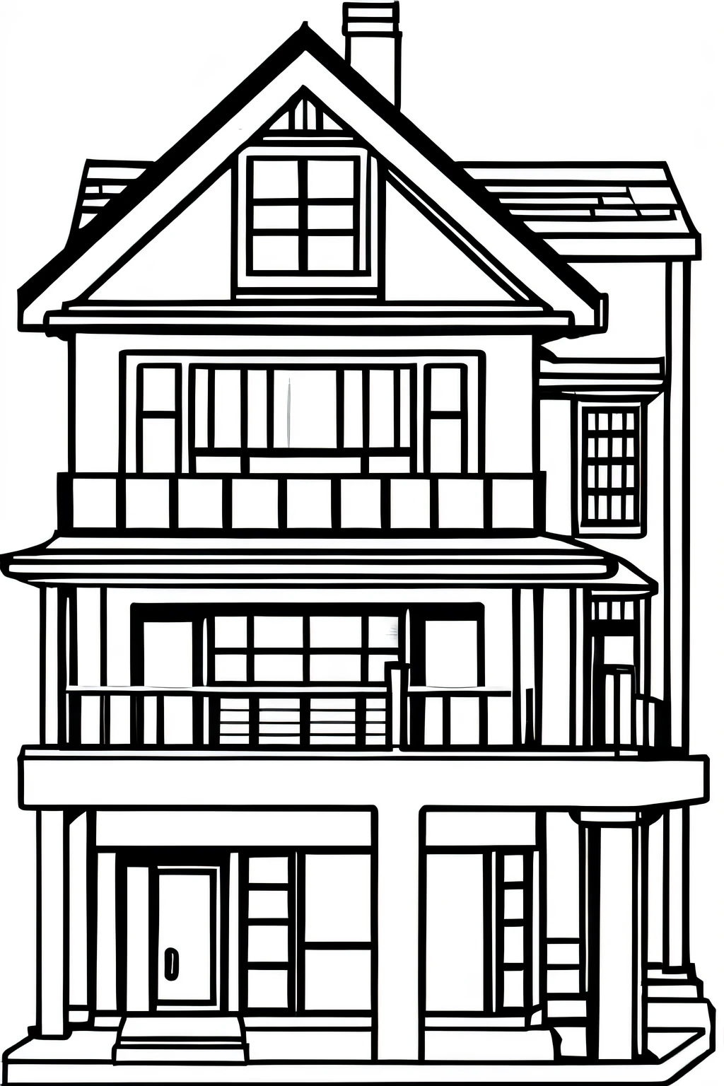 coloring book line drawing anime style black and white House exterior