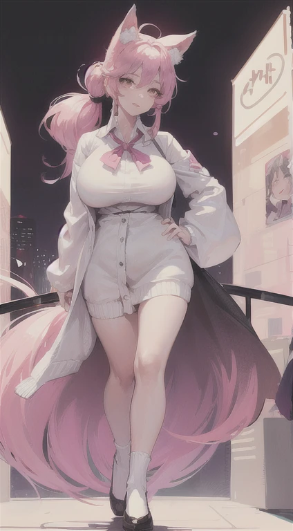 ((masterpiece, best quality)), (1girl),((mature female)), lightpink hair, halo, horn, (( Naked lady )),bangs,middle breast,(busty),slim,smile, [wide hips],office,standing, aru \(blue archive\),