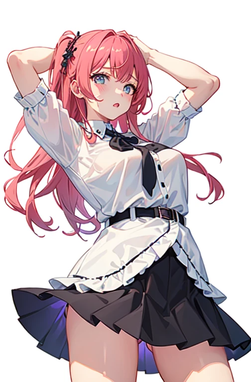 nsfw,higuchi_madoka，blush, first-person view, 8k, super detail, best quality, UHD，white pantyhose，full bodyesbian，Raise your hand to expose your armpit，
