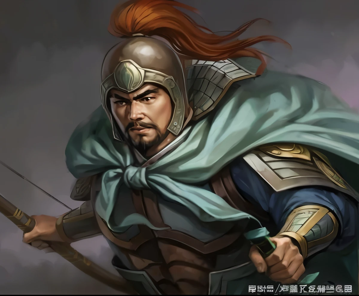 A man holding a bow and arrow、Close-up of a man in a cloak, Guan yu, zhao yun, Inspired by Hu Zaobin, , Inspired by Cao Zhibai, Three Kingdoms of China, bian lian, inspired by Wu Zuoren, xianxia hero, by Qu Leilei, Mongol, Inspired by Li Rongjin