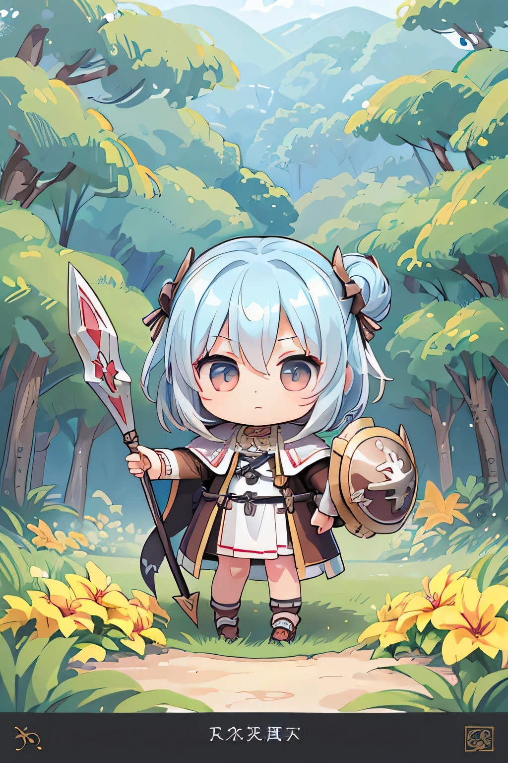 ((Chibi, miniature photography style, REAL, pineapple, 3DCG, Works drawn with colored pencils, one girl: 1.3)) ,(Masterpiece, almond-shaped eyes, glossy white-blue hair, short chignon hair, top quality, carefully drawn fingertips, beautiful anatomy : 1.4), (full body: 1.3), (Red cheeks, indifference, no expression, hair blowing in the wind: 1.2),(pineapple field background,dragon,Crusader,adventurer's robe,chibi Large shield user:1.3)