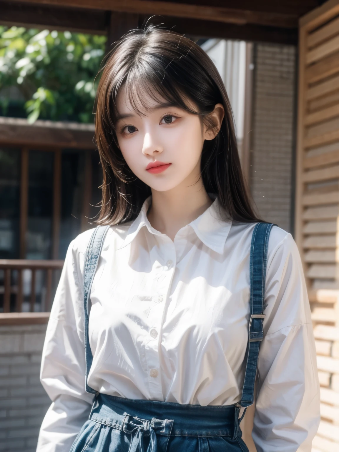 pichika,1girl,solo, sunlight, collared shirt, upper body,