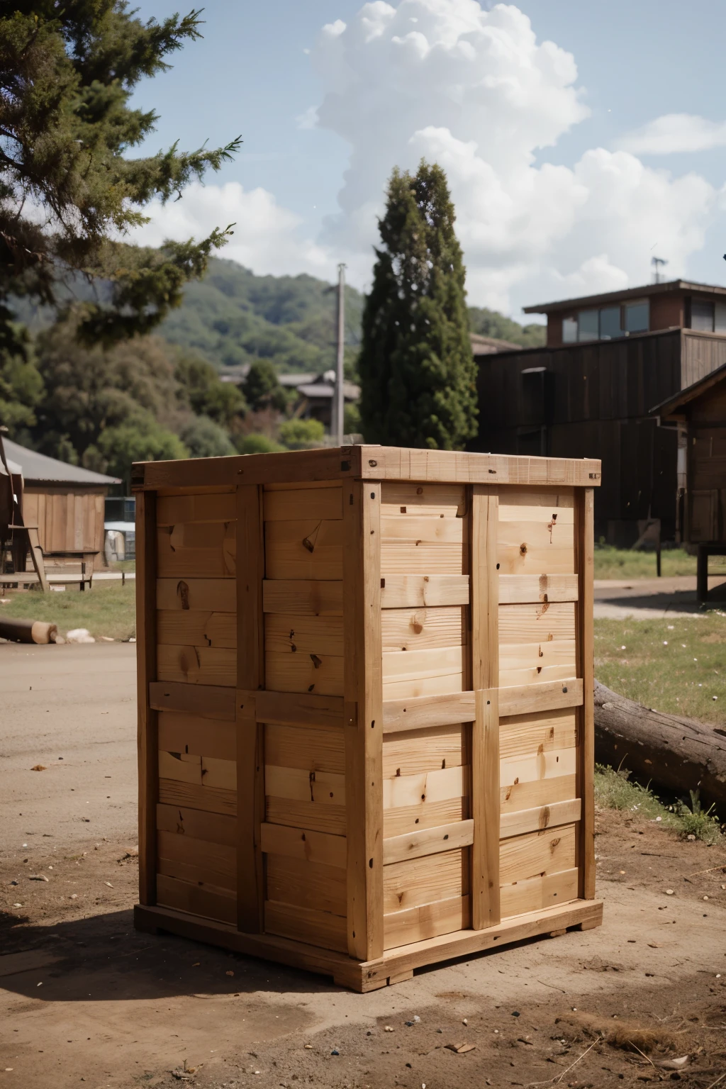 Giant wood box,giant,wood,from amazon,square box,yayoi mix, reallistic,cinematic,