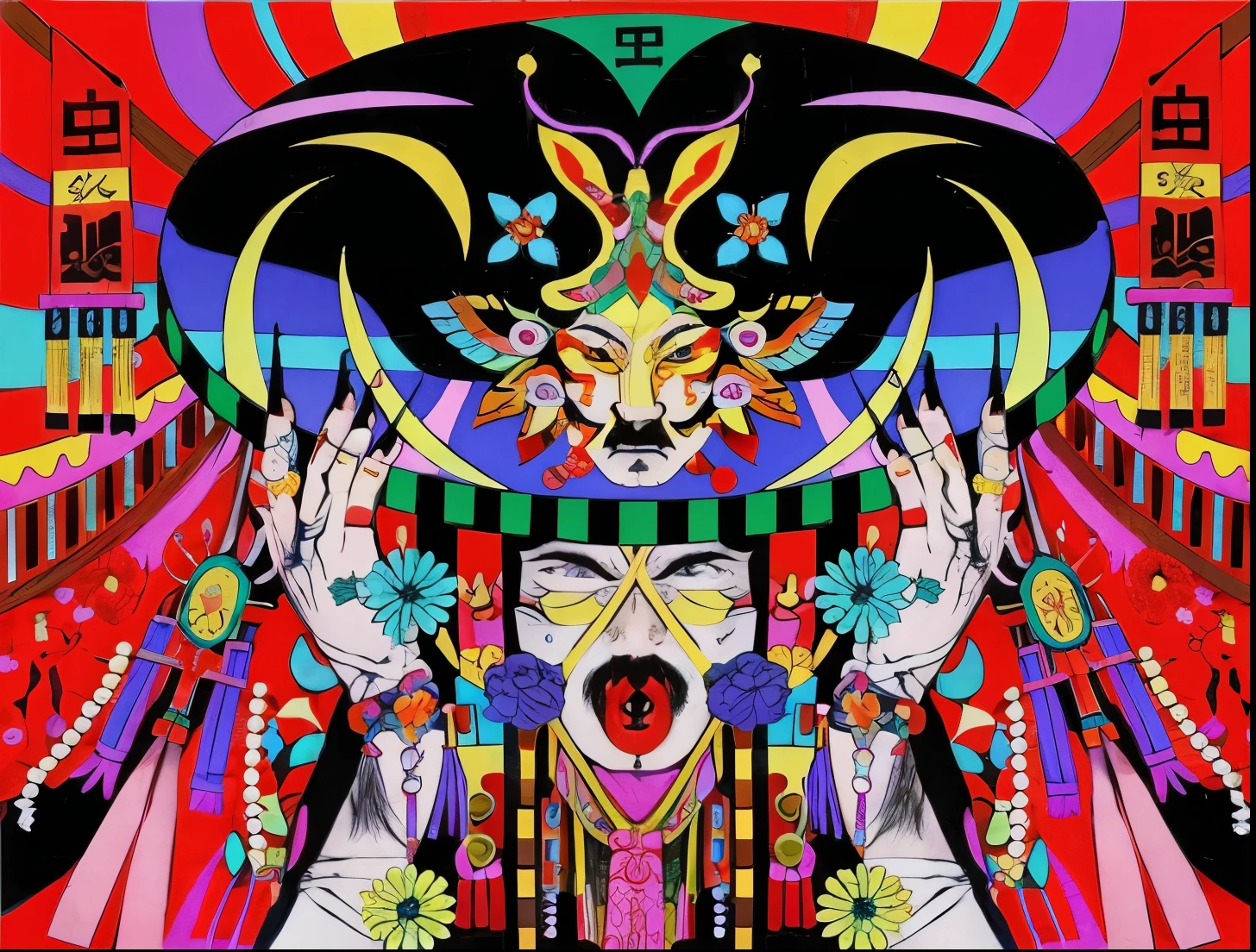 Chinese style，The Yellow Emperor fought Chi You，perfect，High-resolution pictures，masculine，Two men confront each other，Chinese pattern