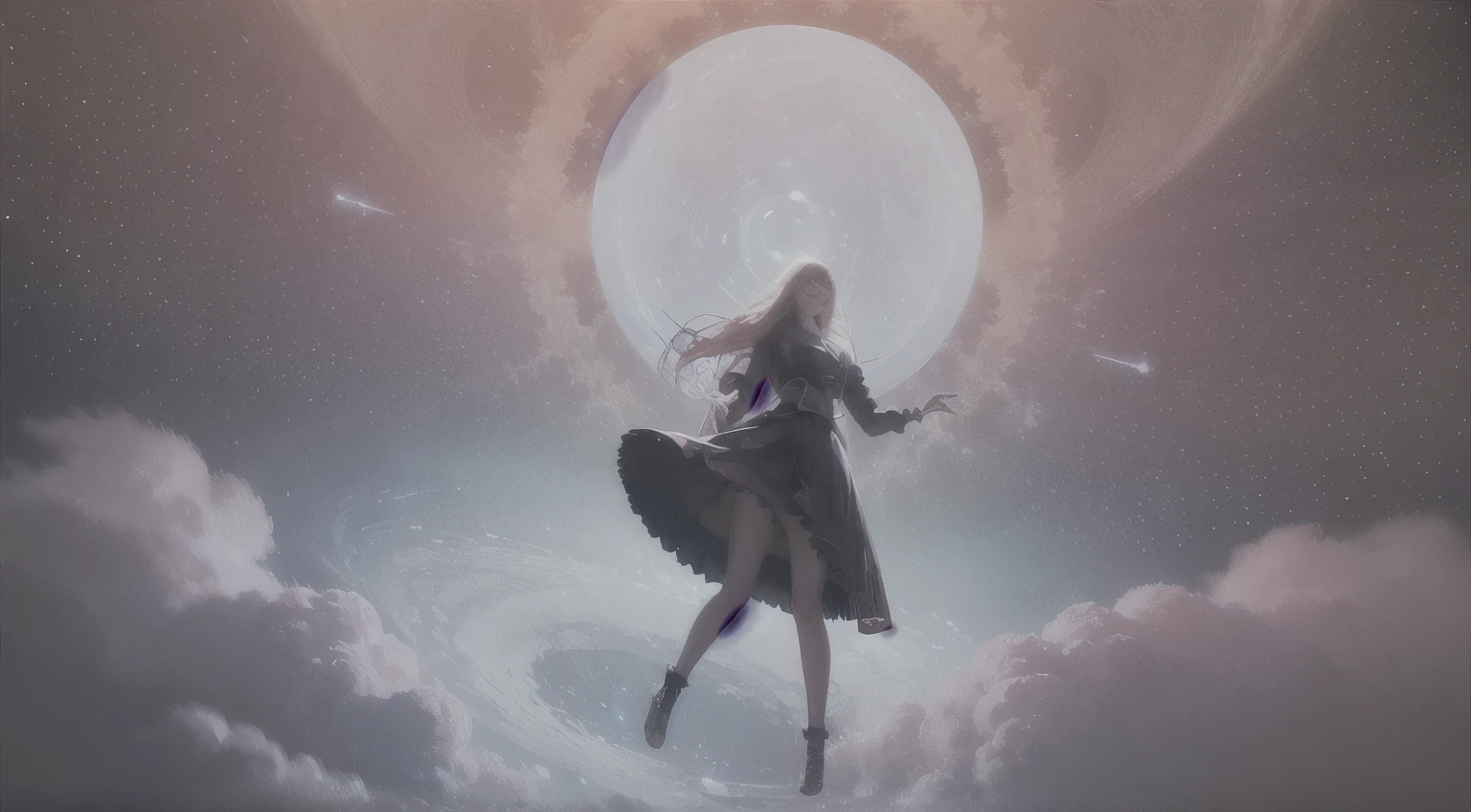 (alone),Female Android, inconceivable and spectacular an emergency scene of a cloud figure Sophie Turner in a cosmic cloud, bunch of fractal nebulae, cosmic, heavenly, cosmic, Vibrant and lively presence, whirlwind, spinning, unrealistic, high contrast, symbolism, Magic, Mysterious, Mysterious, surreal, supersaturation, colorful, 8K、Female Android