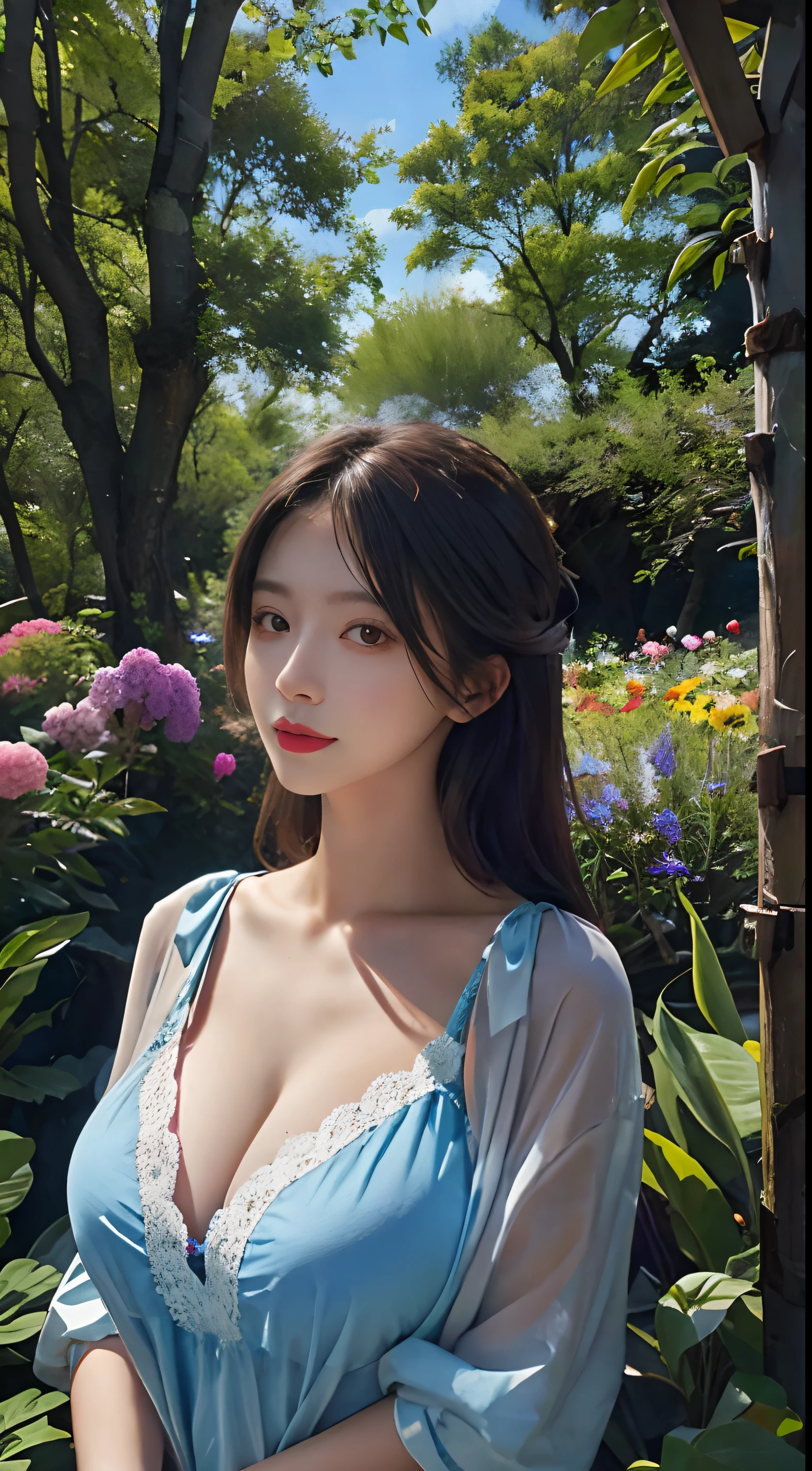 1个Giant Breast Girl,In the garden,the woods,fresh flowers