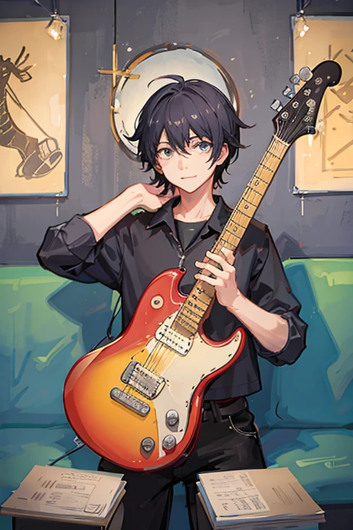 High school boys playing guitar