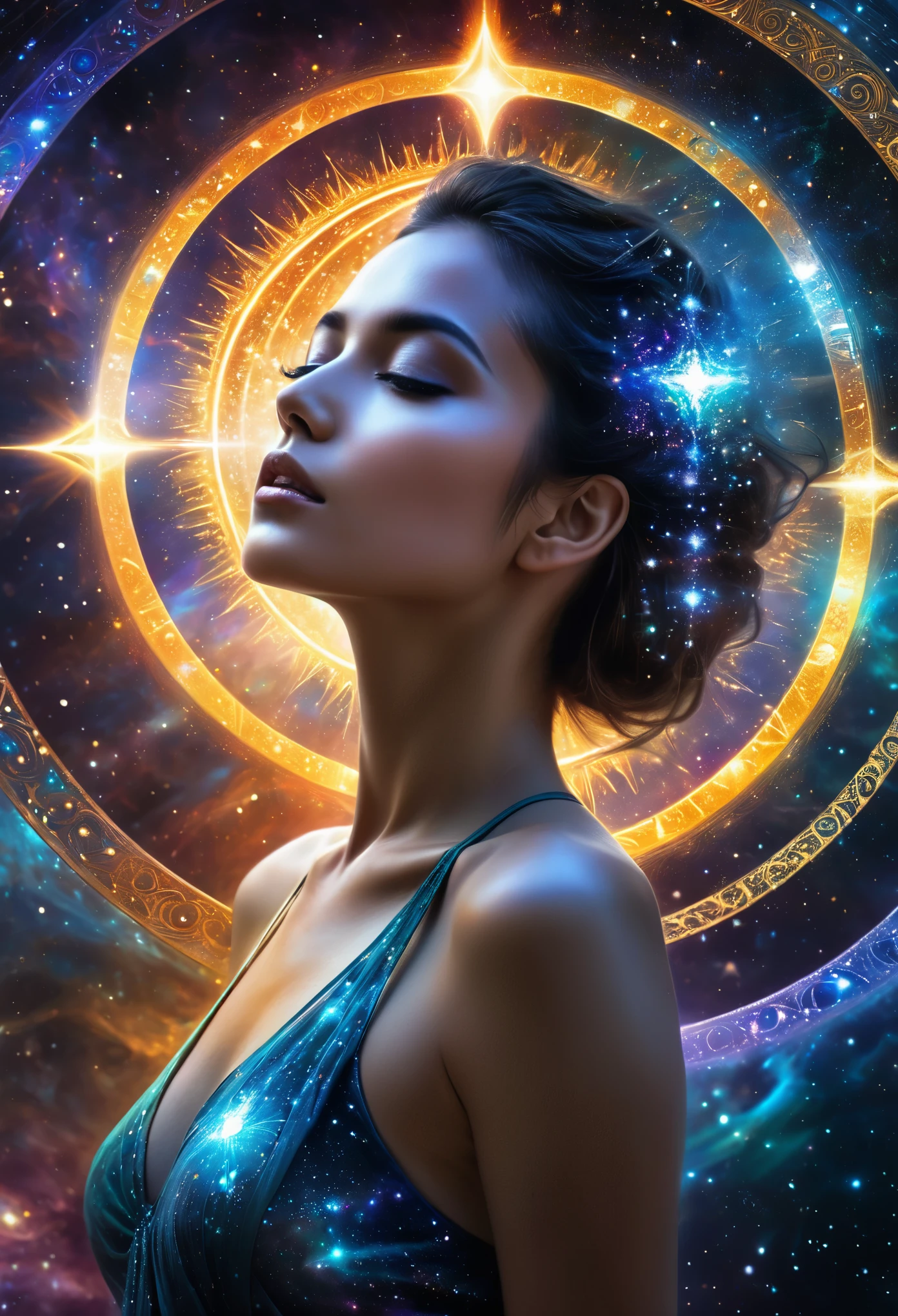 (best quality,4k,8k,highres,masterpiece:1.2),ultra-detailed,(realistic,photorealistic,photo-realistic:1.37),quantum mechanics,mystery,beautiful girl,universal truth,illustration,cosmic backdrop,surreal elements,vibrant colors,hidden messages,ethereal atmosphere,magical effects,infinitely detailed quantum equations,intricate patterns,breathtaking visuals,subtle hints of the unknown,otherworldly dimensions,divine symmetry,cosmic harmony,transcendental beauty,deep metaphysical meaning,hauntingly beautiful girl,sublime revelation,subatomic particles dancing gracefully,whispered secrets of the universe,awe-inspiring universe,profound enlightenment,fleeting glimpses of reality,cosmic enlightenment,pure curiosity,quantum entanglement,secrets of existence unveiled,universal interconnectedness,sublime truth whispered in the wind,cosmic dance of particles,inner exploration,quantum fluctuations,sparkling celestial spheres,mystical symbols,interdimensional portals,transformative journey through space and time,celestial beauty unfolding before your eyes,subconscious awakening,serene essence of the universe.