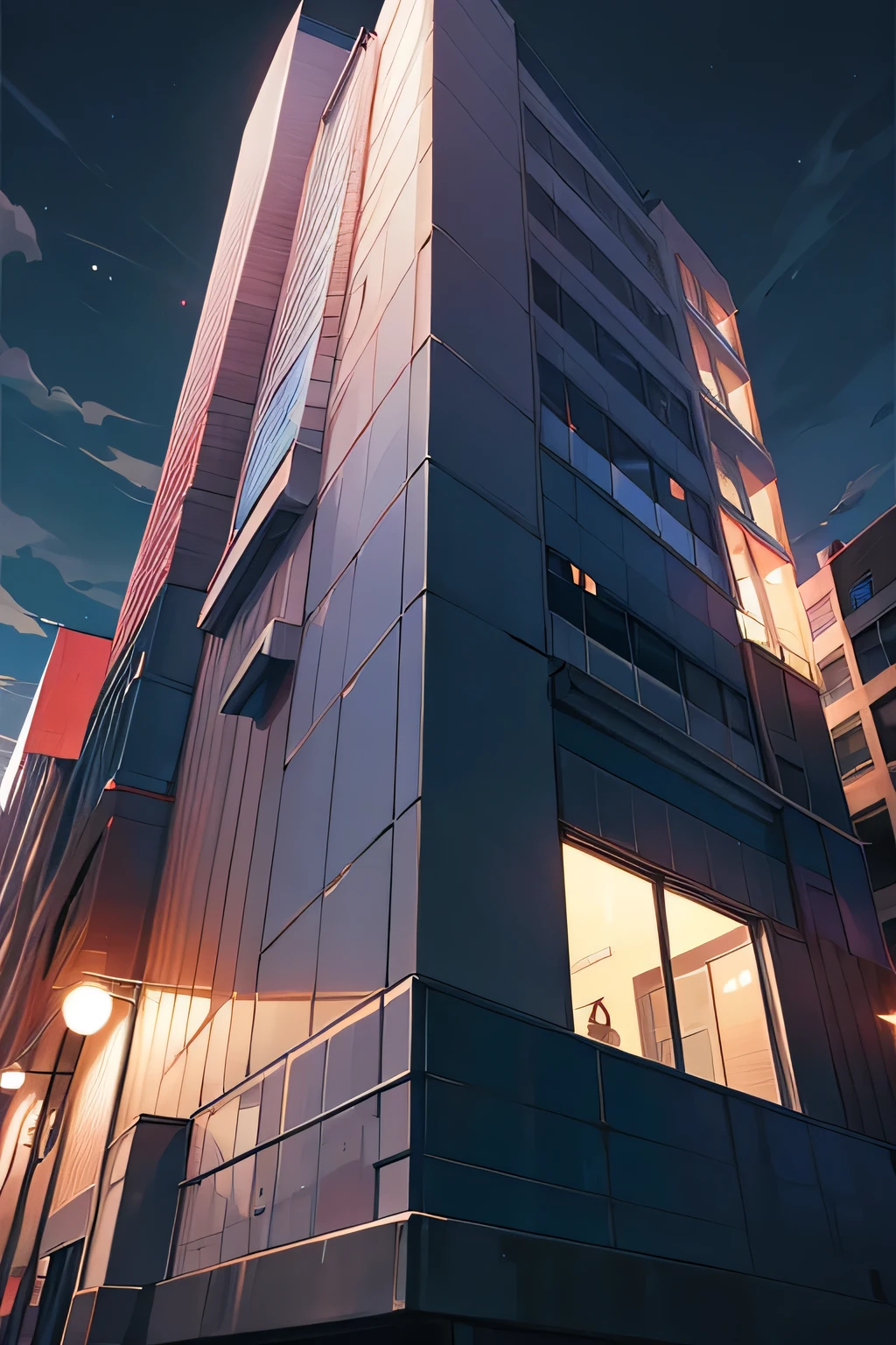 office Street　building　night　Low - Angle