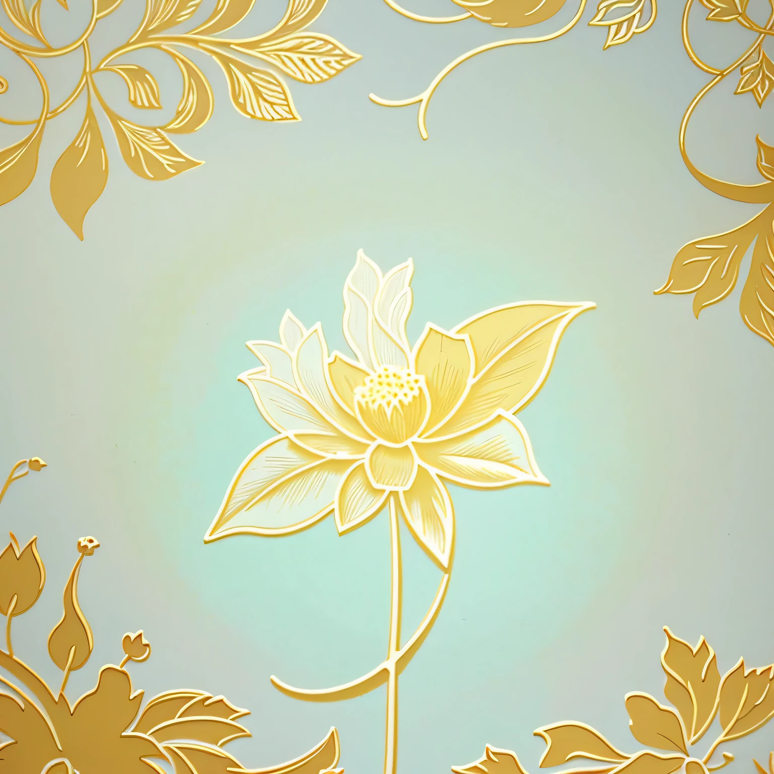 Simple style wallpaper, Vector floral vine in light golden shades (Including old gold color), Pastel Blue, light blue, beige, light purple, Light yellow and white, no clear shadow.. Black background