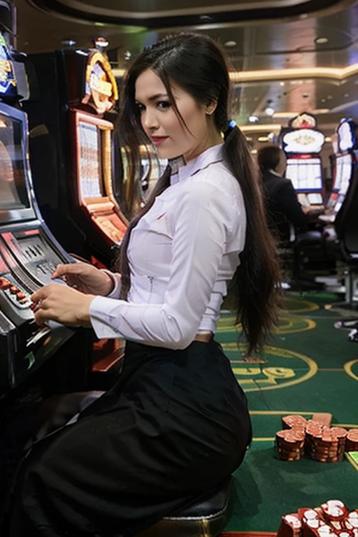Female casino teller