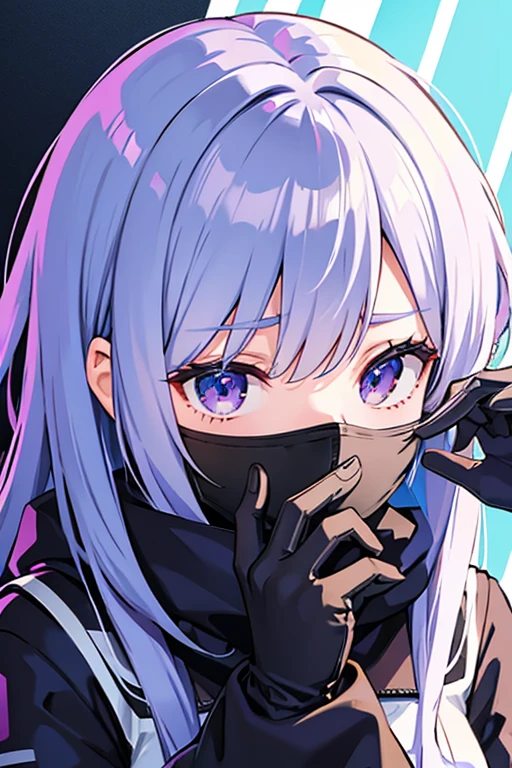 Cyber ​​anime girl hiding half her face with a half-cracked mask