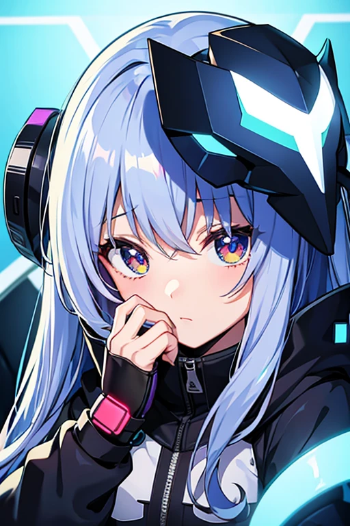 Cyber ​​anime girl wearing a mask and hiding her face