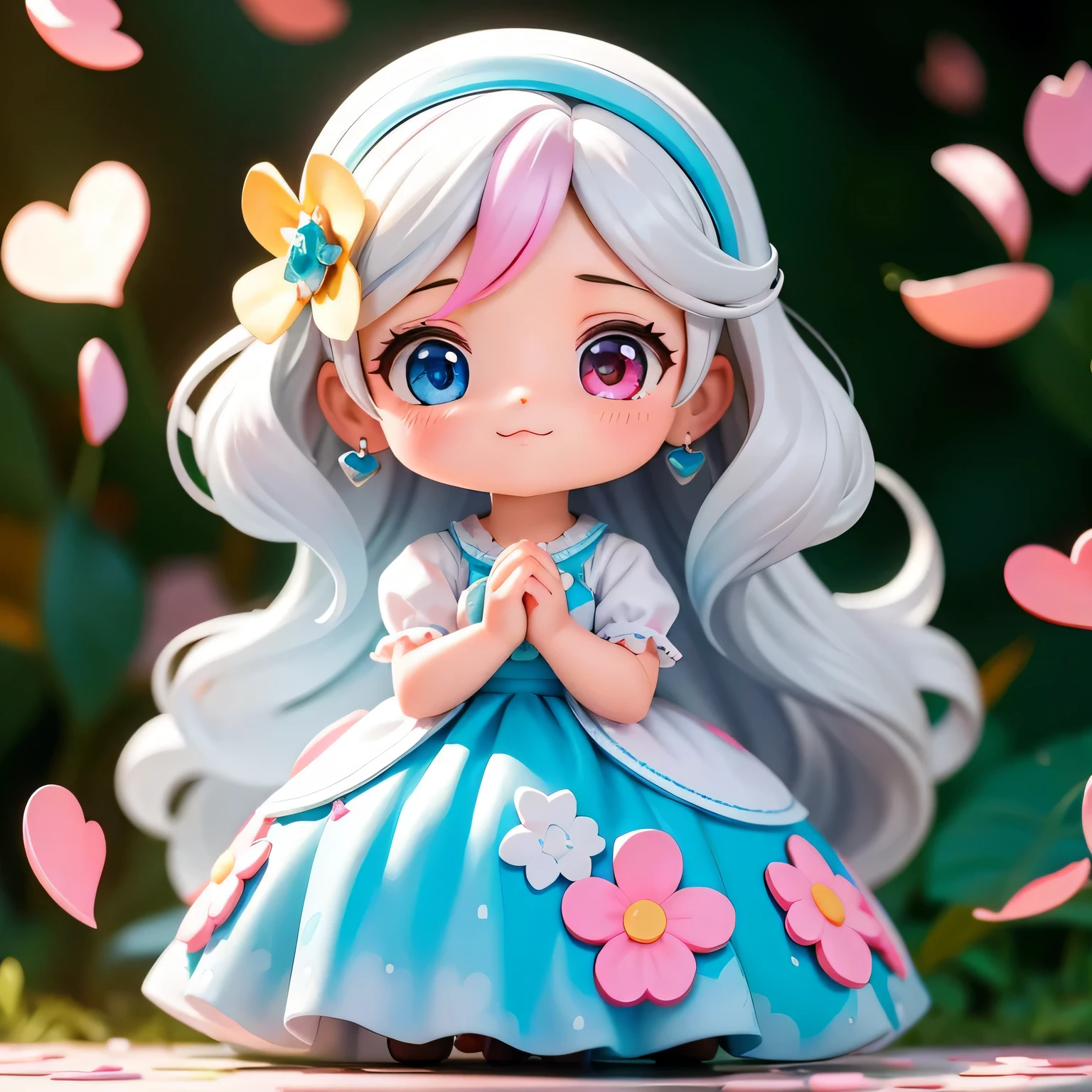 there is a doll that is standing in front of a bunch of hearts, arte digital detalhada fofa, nendoroid aquarela, beautiful 3d rendering, estilo de arte fofo, 3d rendering of a cute anime girl, ( figura altamente detalhada ), personagem fofo, cute anime, estilo anime 3d, arte digital fofa, anime estilizado, adorable digital painting