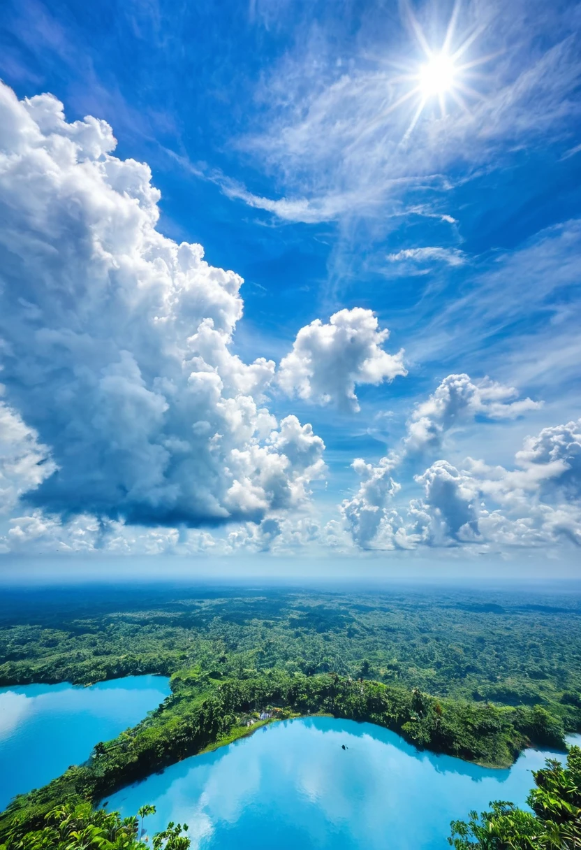 Pemandangan langit sedang cerah dan berwarna biru dengan awan awan indah