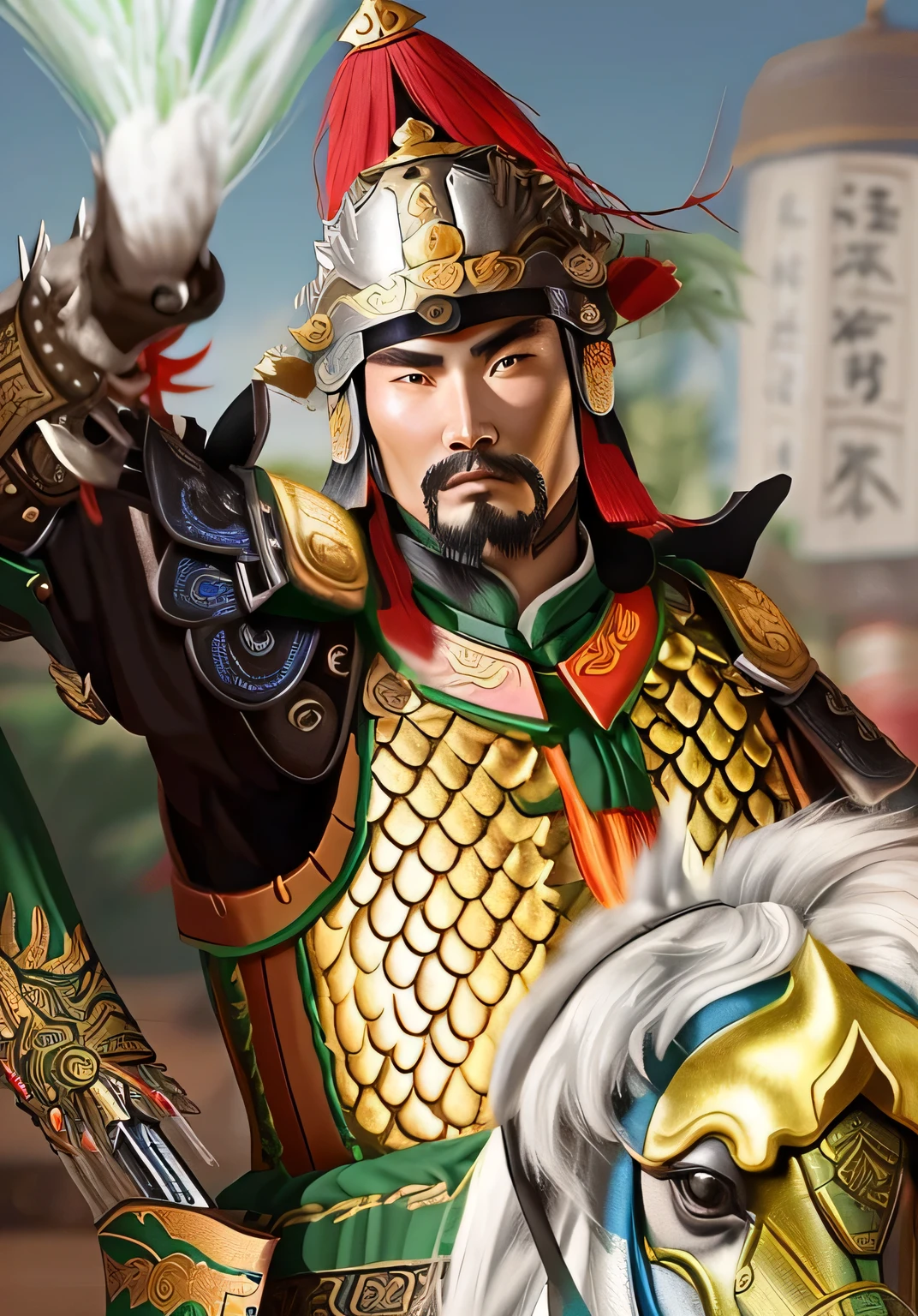 There was a man in costume riding a horse，holding sword in hand, Guan yu, Three Kingdoms of China, , bian lian, dynasty warriors, from the three kingdoms, Inspired by Li Kan, zhao yun, Chinese warrior, photo of , Mongol, Inspired by Guo Chun, Inspired by Hu Zaobin, Inspired by Huang Shen