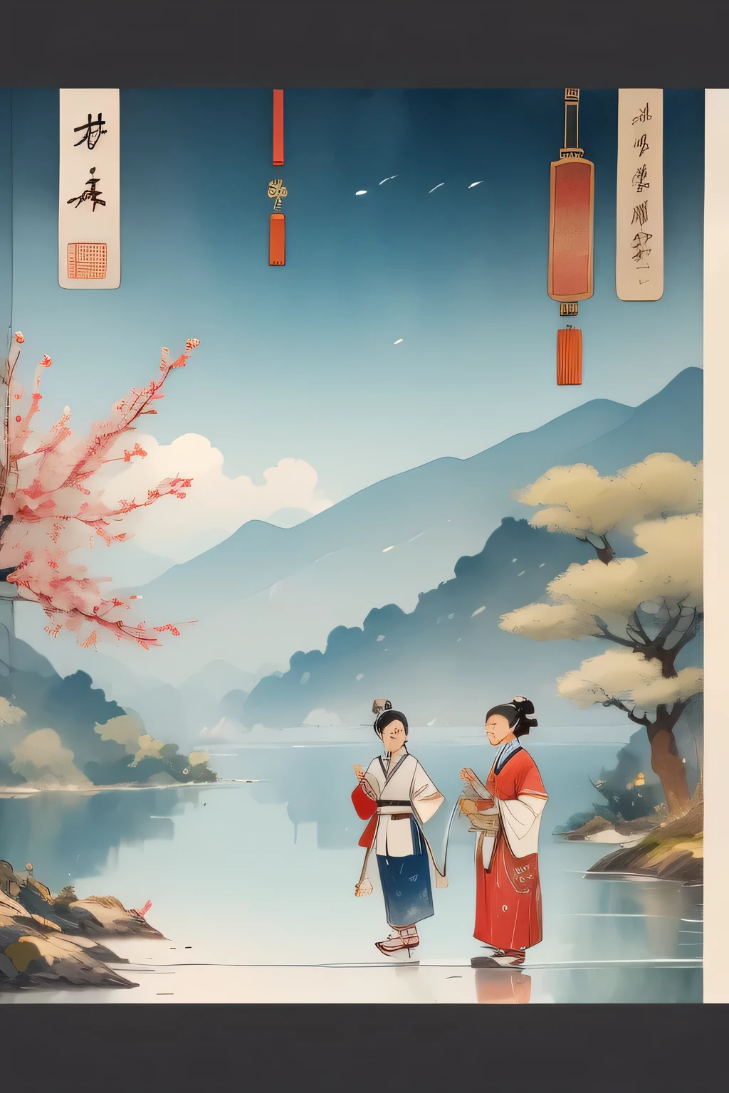 Chinese medicine practitioners、acupuncture、herbal medicine、Clinic、Chinese decoration、Classical atmosphere、Traditional clothing、patient、Medical environment、warm atmosphere、Watercolor illustration、Chinese Watercolor illustration、Chinese painting style、Detailed soft painting、illustration