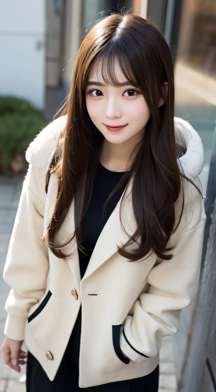 table top, highest quality, figure, Super detailed, finely, High resolution, 8k wallpaper, Perfect dynamic composition figure, detailed and beautiful eyes, Winter clothes,medium hair,,natural color lip, room、20 year old girl、cute、Show your sexy side to the camera,A face of ecstasy,blur background,KPOP idol face,cute,shoot from above,Kamimei