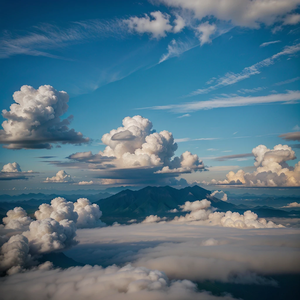 Pemandangan langit sedang cerah dan berwarna biru dengan awan awan indah