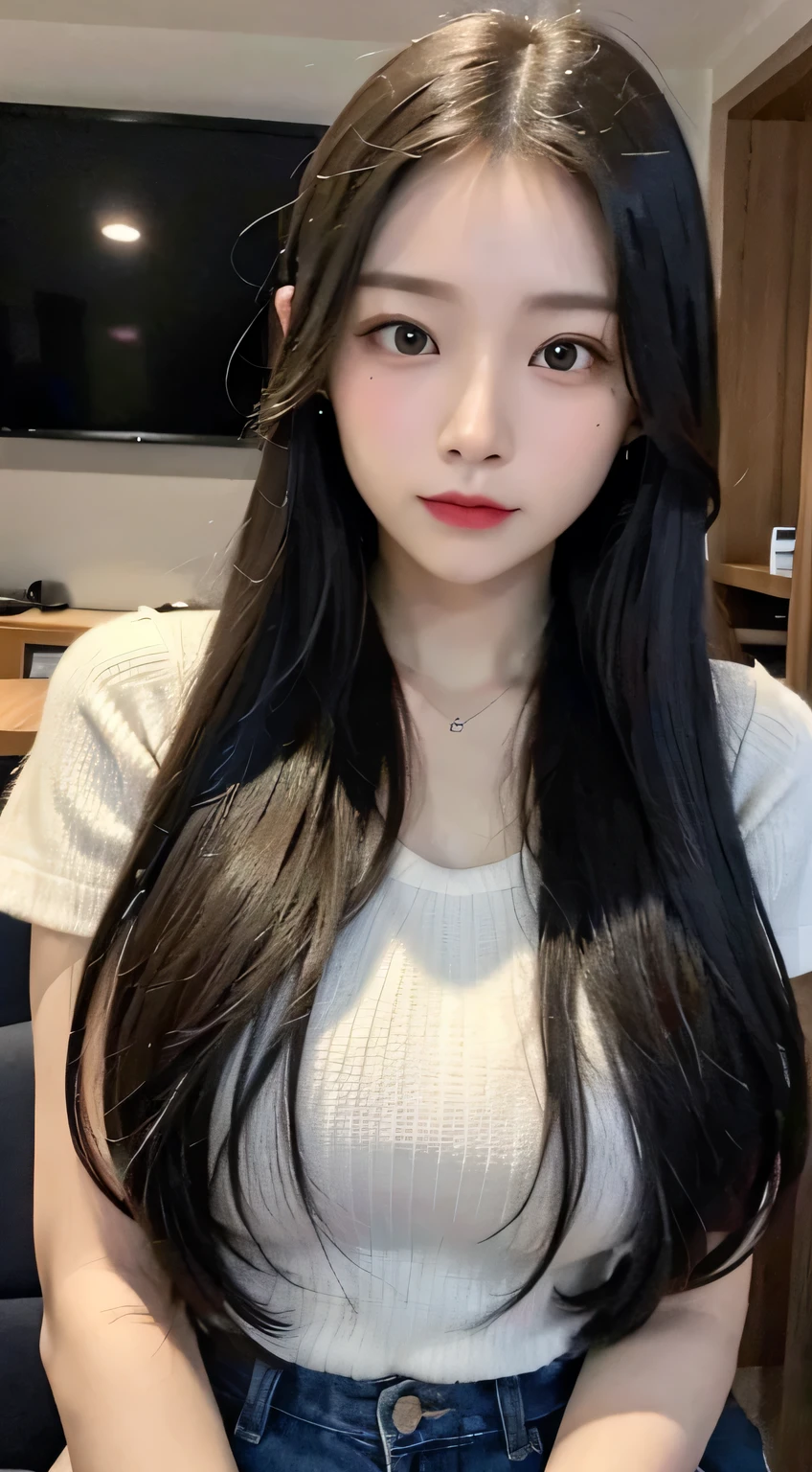 facing the front、ID photo、No expression、mix 4, (8K, RAW photo, best image quality, masterpiece: 1.45), realistic、Photoreal、beautiful、beautiful fece、long hair