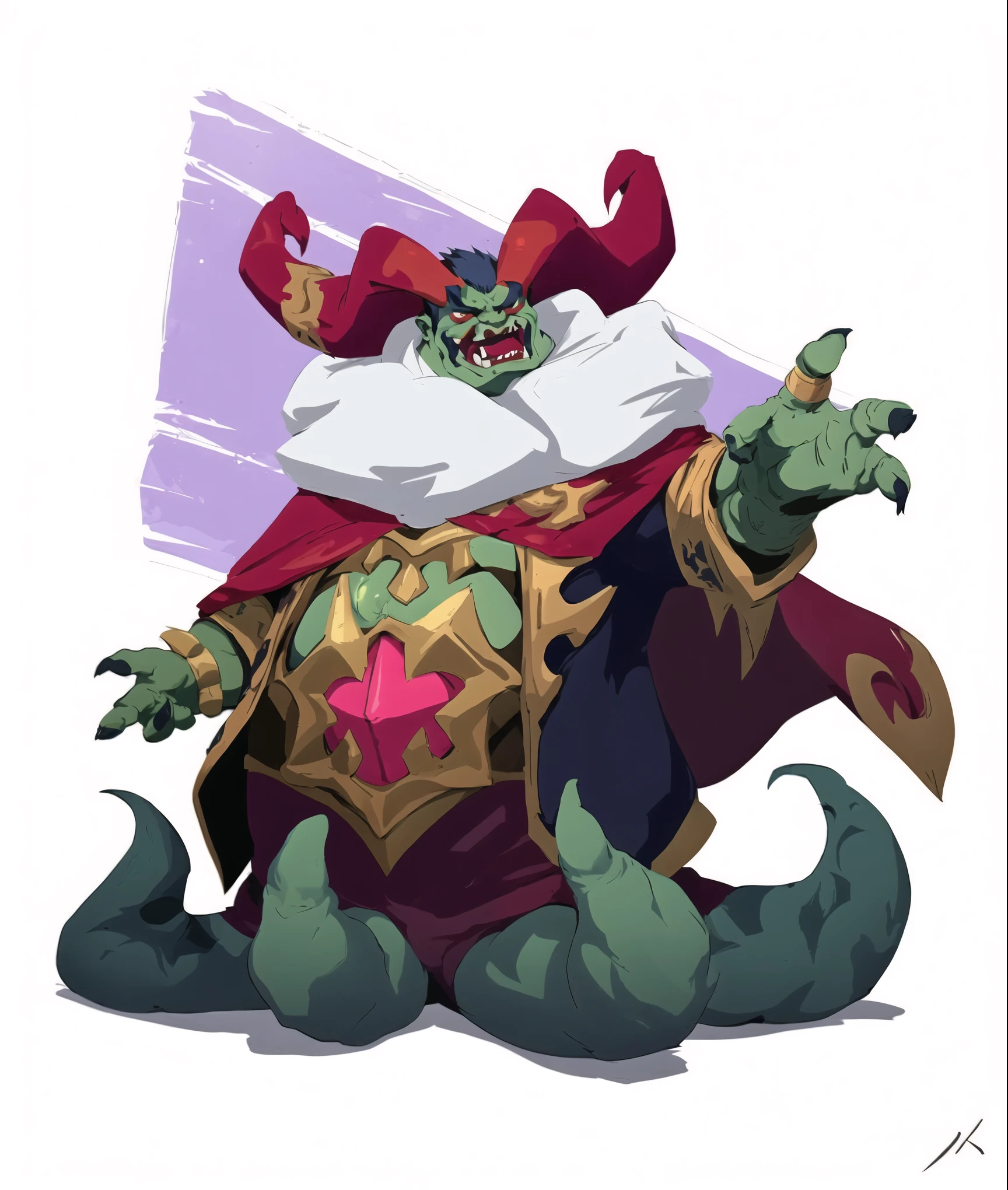 Close-up of a cartoon monster holding a knife and fire, Fat ripped satanic creature, Pudge in Dota 2, Dota 2 concept art, Ogre, monster concept art, orc, Roadhog in Overwatch, orc themed, blizzard concept artists, Greg Rutkoski concept art, Balrog concept art, artstation concept art, Depicted as game concept art