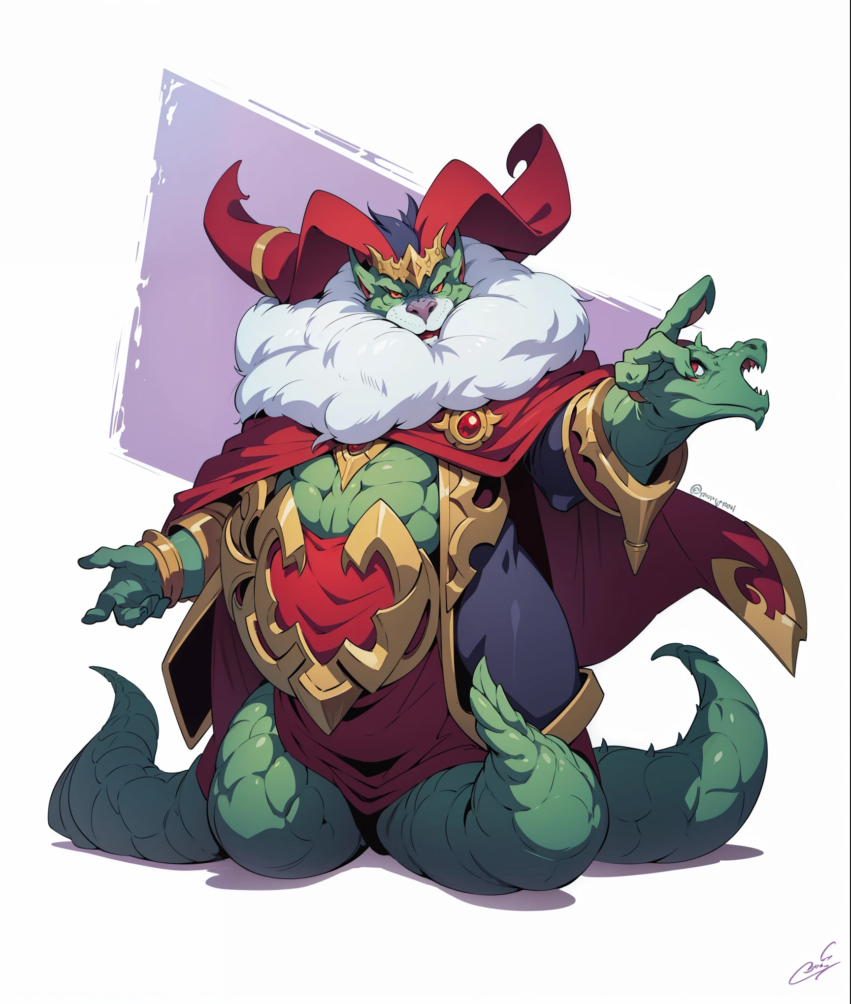 There is a cartoon,A painting of a dragon with a red cape and a dragon with a red cape, proper style, Character Design Contest Winners, Monster character design, Hearthstone art style, Fantasy Hearthstone art style, Dota 2 concept art, rayman legends boss, Hearthstone concept art, Colorful muscle weirdness, by Ryan Ye, stylized concept art, Demon noble character design
