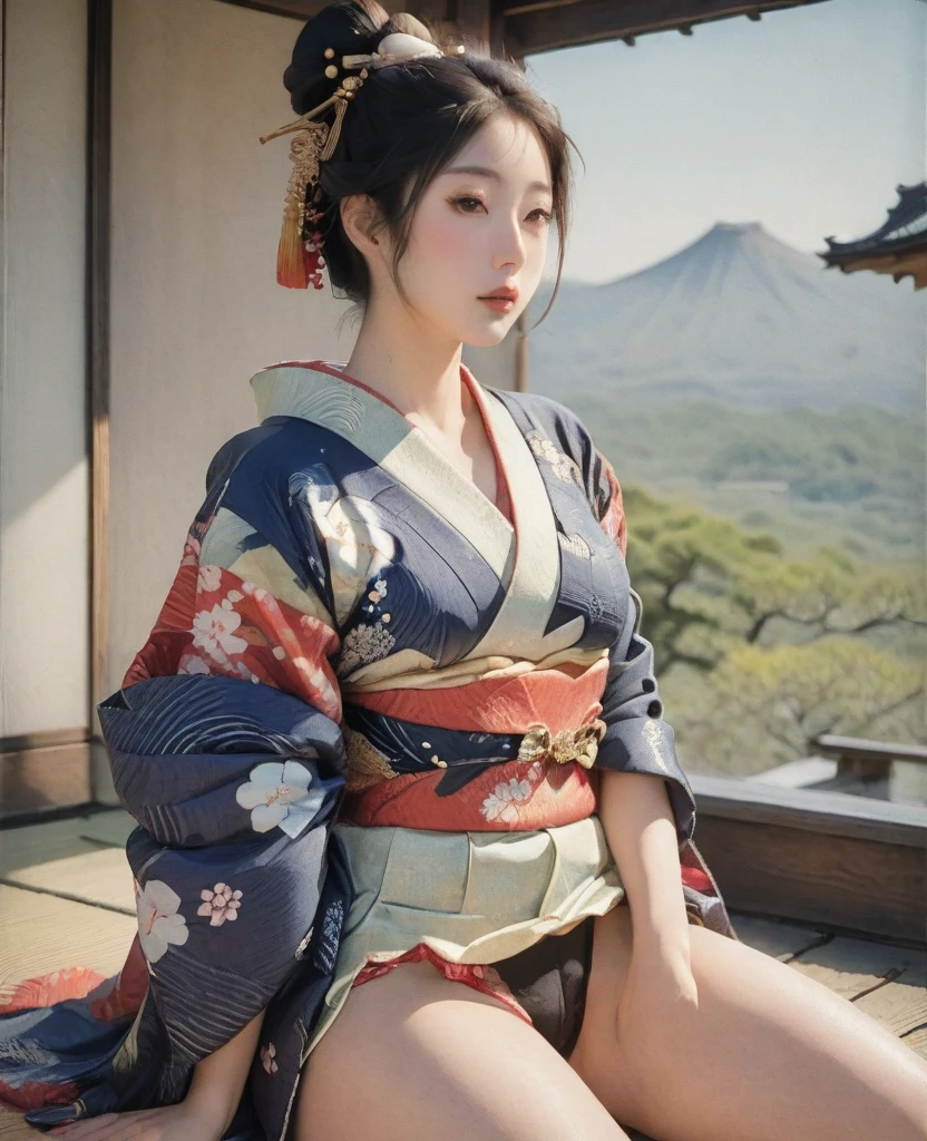 araffe asian woman in a kimono sitting on a porch, in kimono, in a kimono, wearing kimono, classy yukata, kimono, wearing royal kimono, wearing a kimono, Yoshitomo Nara, yukata, japanese kimono, sophisticated gravure idol, shikamimi, wearing kimono armor, Japanese style