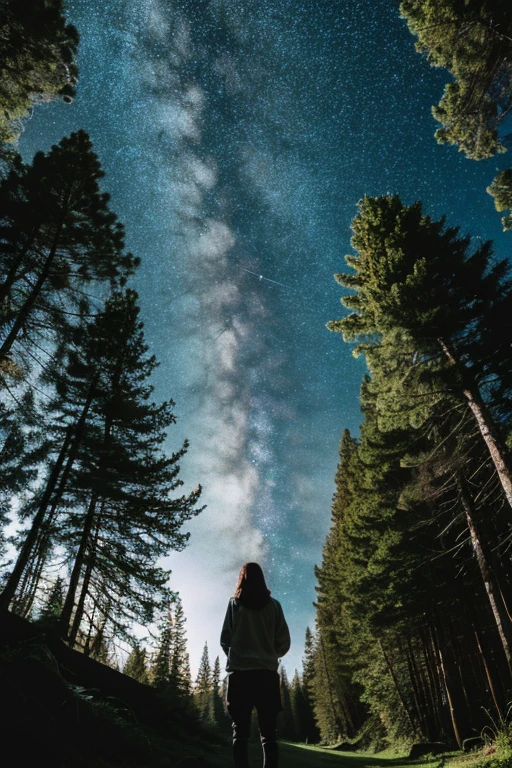 Starry sky full of staroon、in the forest