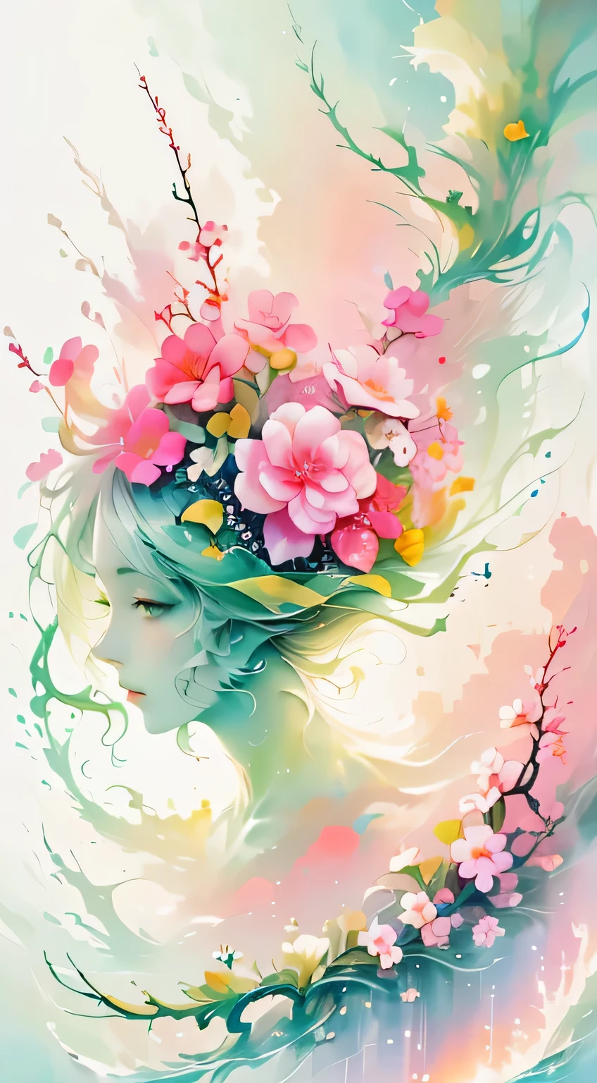 official art，unity 8k wallpaper，Super detailed，Beauty and Aestheticasterpiece，best quality，（tangled，mandala，tangled，entangled），（Fractal art：1.3），1 girl，pink hair，green eyes，The content is very detailed，Dynamic angle，cow boy shooting，Chaos in its most beautiful form，elegant，brutalist design，Bright colors，，James Jean，Robbie Devi Antonio，Ross Tran，French bacon，Michael Mraz，Adrian Genius，Petra Cortright，Gerhard Richter，Takato Yamamoto，Ashley Wood，Atmospheric，notes of ecstasy，Streaming notes are visible
