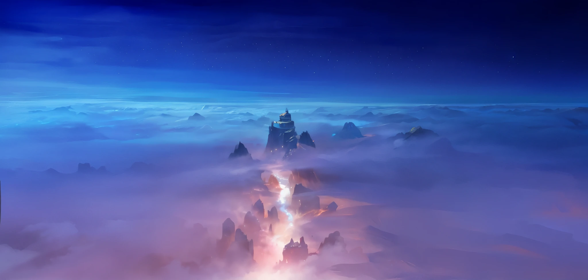there is a picture of a very high mountain with a lot of clouds, matte painting arcane dota pixar, epic dreamlike fantasy landscape, impressive fantasy landscape, atmospheric fantasy sky, floating lands in-clouds, dota matte painting concept art, wlop and rhads, fantasy landscape painting, dreamlike digital painting, concept art stunning atmosphere, fantasy digital painting