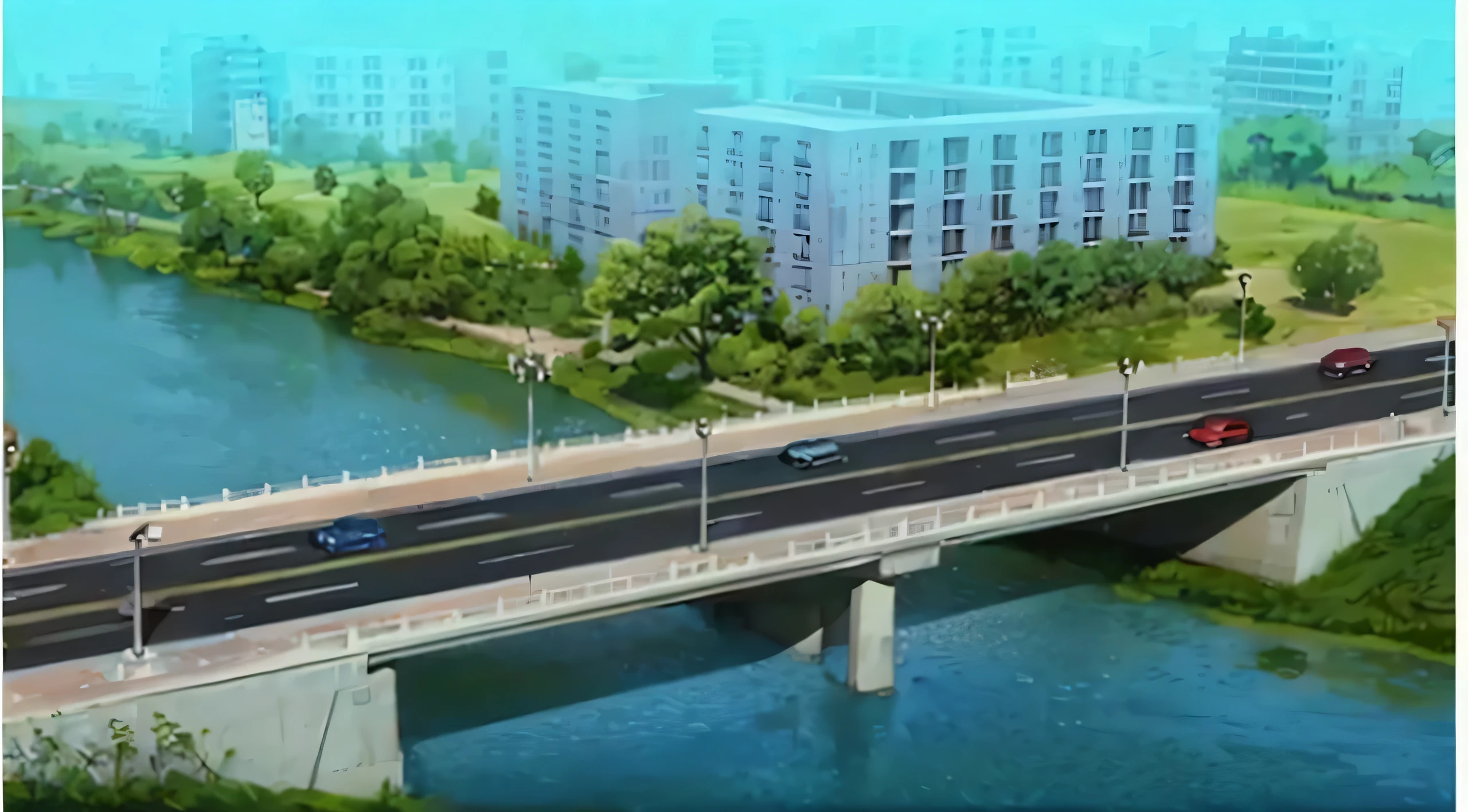 rendering of a bridge over a river with cars driving on it, all buildings on bridge, bridge, bridge over the water, big deal!!!!!!!!!!!!, Traditional Arts, by Ni Yuanlu, ruanjia, 1 glowing bridge crossing river, bridges and railings, illustration, tall bridge with city on top, qiangshu, guangjian huang, housing