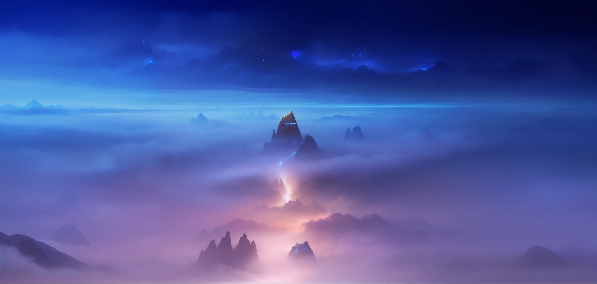there is a picture of a very high mountain with a lot of clouds, matte painting arcane dota pixar, epic dreamlike fantasy landscape, impressive fantasy landscape, atmospheric fantasy sky, floating lands in-clouds, dota matte painting concept art, wlop and rhads, fantasy landscape painting, dreamlike digital painting, concept art stunning atmosphere, fantasy digital painting
