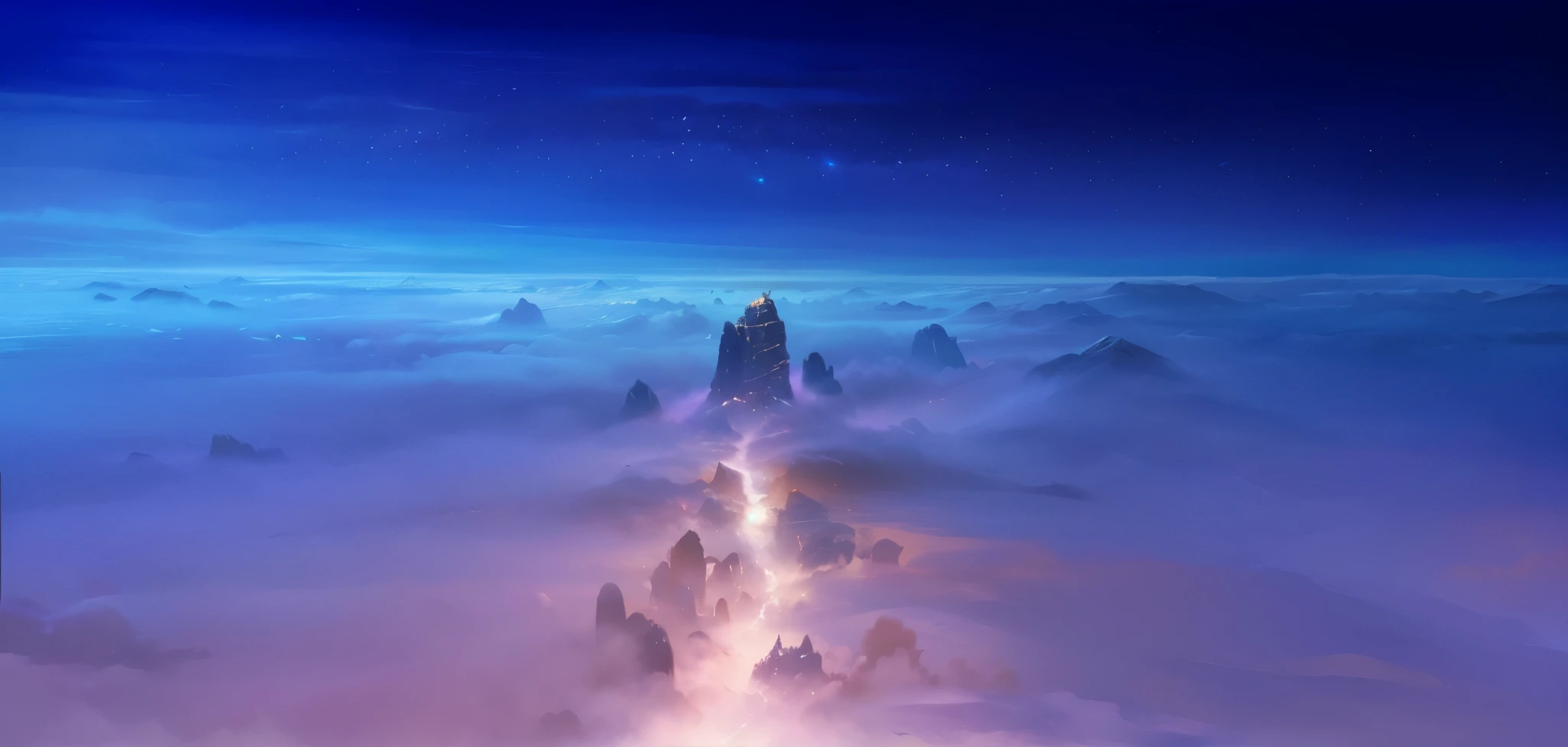 there is a picture of a very high mountain with a lot of clouds, matte painting arcane dota pixar, epic dreamlike fantasy landscape, impressive fantasy landscape, atmospheric fantasy sky, floating lands in-clouds, dota matte painting concept art, wlop and rhads, fantasy landscape painting, dreamlike digital painting, concept art stunning atmosphere, fantasy digital painting
