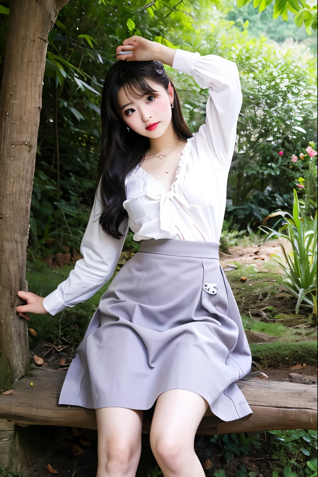 Baby face Skirt flip {nipple} Fluttering skirt, Lolita, mid-length skirt, knee-length skirt, girl, skirt pulled up to reveal thighs, Alice in Wonderland