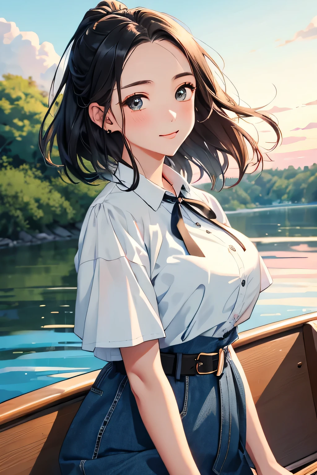 ((highest quality:1.4))、((High resolution))、(detailed background)、((detailed beautiful face:1.4))、(anatomically correct)、(detailed facial expressions)、beautiful and smooth skin、beautiful teenage girl、two beautiful girls、(huge breasts:1.2)、cute hair color、braided bob、braided ponytail、realistic、perfect body line、cute、cowboy shot、Calm atmosphere、I don&#39;t mind if my clothes get wet and become see-through、

(Two beautiful girls kissing in the beautiful natural scenery while rowing a canoe and watching the sunset reflected on the river surface:1.5)、
The two of them are seen canoeing against the backdrop of a beautiful sunset.、
Two people holding hands while paddling a canoe in the gentle current、
relaxed atmosphere、They intentionally splash water on each other while paddling a canoe.、
They are smiling, splashing with water, and having fun joking with each other.、
Pack a canoe with food and drinks and have a picnic on the riverbank、
We exchange lunch boxes and spend relaxing time eating together.、
Kissing in the beautiful scenery of nature during a canoe tour、Romantic and cute、
With the sound of the river flowing and the wind in the background、

This sarong-style dress with a retro print is the perfect outfit for a canoe tour.、Add a ribbon or belt to your waist for a more feminine look.、
A loose-fitting shirt dress is perfect for a canoe tour.、
Open the buttons and put it on to enjoy a relaxed atmosphere.、
A look that combines a striped shirt with a denim skirt、Choose comfortable shoes such as sneakers or sandals。
Pair it with a cute cap or sunglasses to make it even more stylish.、
If you choose accessories with UV protection, you can protect yourself from the sun.、cute