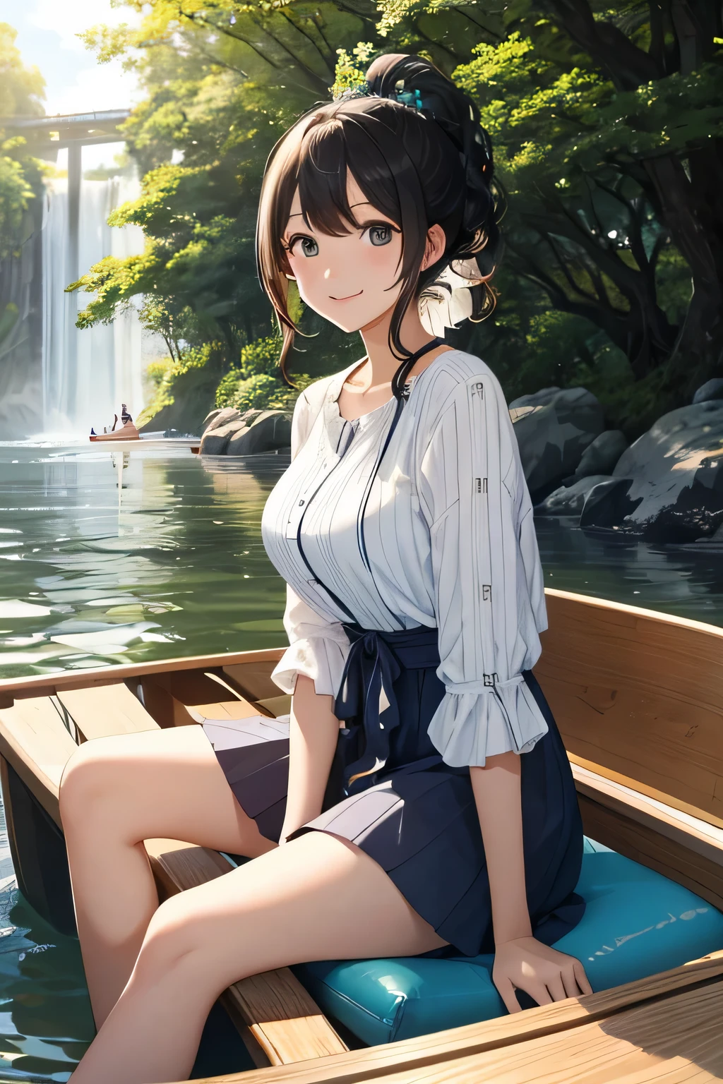 ((highest quality:1.4))、((High resolution))、(detailed background)、((detailed beautiful face:1.4))、(anatomically correct)、(detailed facial expressions)、beautiful and smooth skin、beautiful age girl、two beautiful girls、(huge breasts:1.2)、cute hair color、braided bob、braided ponytail、realistic、perfect body line、cute、cowboy shot、Looks very happy、Calm atmosphere、
Two beautiful girls watching the sunset reflected on the river while rowing a canoe、
The two of them are seen canoeing against the backdrop of a beautiful sunset.、
Two people holding hands while paddling a canoe in the gentle current、
relaxed atmosphere、They intentionally splash water on each other while paddling a canoe.、
They are smiling, splashing with water, and having fun joking with each other.、
Pack a canoe with food and drinks and have a picnic on the riverbank、
We exchange lunch boxes and spend relaxing time eating together.、
Kissing in the beautiful scenery of nature during a canoe tour、Romantic and cute、
With the sound of the river flowing and the wind in the background、
This sarong-style dress with a retro print is the perfect outfit for a canoe tour.、Add a ribbon or belt to your waist for a more feminine look.、
A loose-fitting shirt dress is perfect for a canoe tour.、
Open the buttons and put it on to enjoy a relaxed atmosphere.、
A look that combines a striped shirt with a denim skirt、Choose comfortable shoes such as sneakers or sandals。
Pair it with a cute cap or sunglasses to make it even more stylish.、
If you choose accessories with UV protection, you can protect yourself from the sun.、cute
