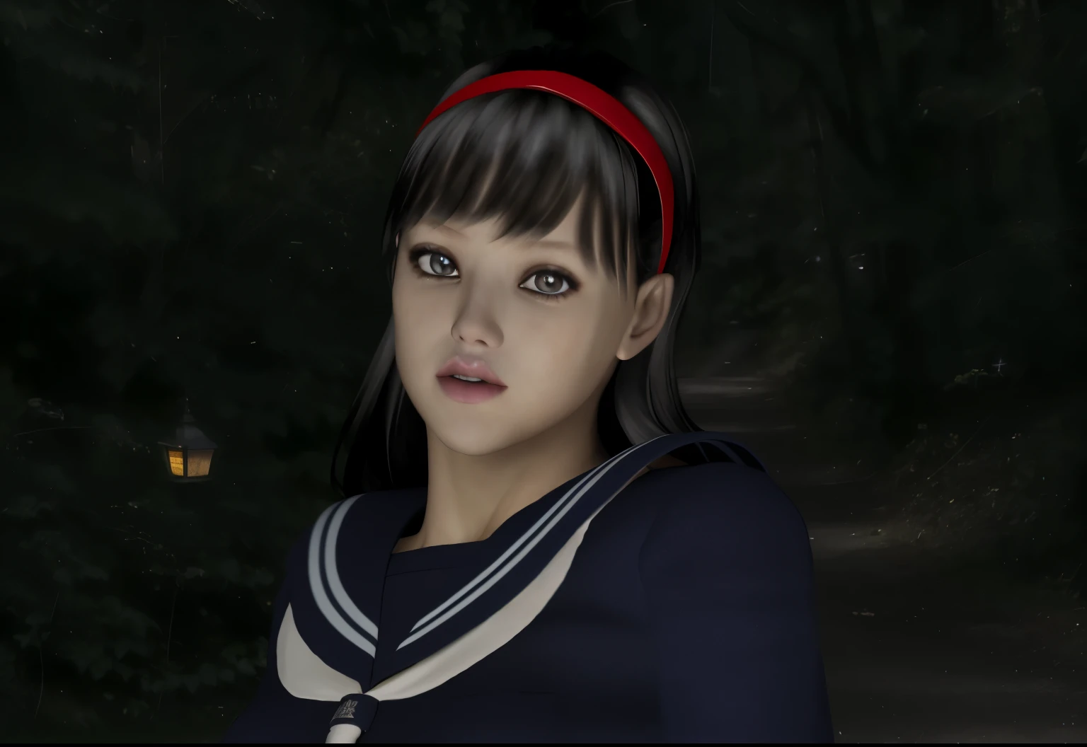 (8K, highest quality, masterpiece:1.2), (realistic, photo-realistic:1.37), Super detailed,highest quality, ultra high resolution, professional lighting, photon mapping, radio city, Physically based rendering, cinematic lighting, midnight road,Depth of written boundary, sharp focus, light, good composition,(beautiful thighs) 1 girl,alone,(whole body), ((high school girl sailor suit、navy knee socks)),fine and beautiful eyes, temporarily stop, tight waist,Japanese high school girl, black hair,messy hair,long hair fluttering in the wind,(Ulzzang-6500:1.2) mix 4,