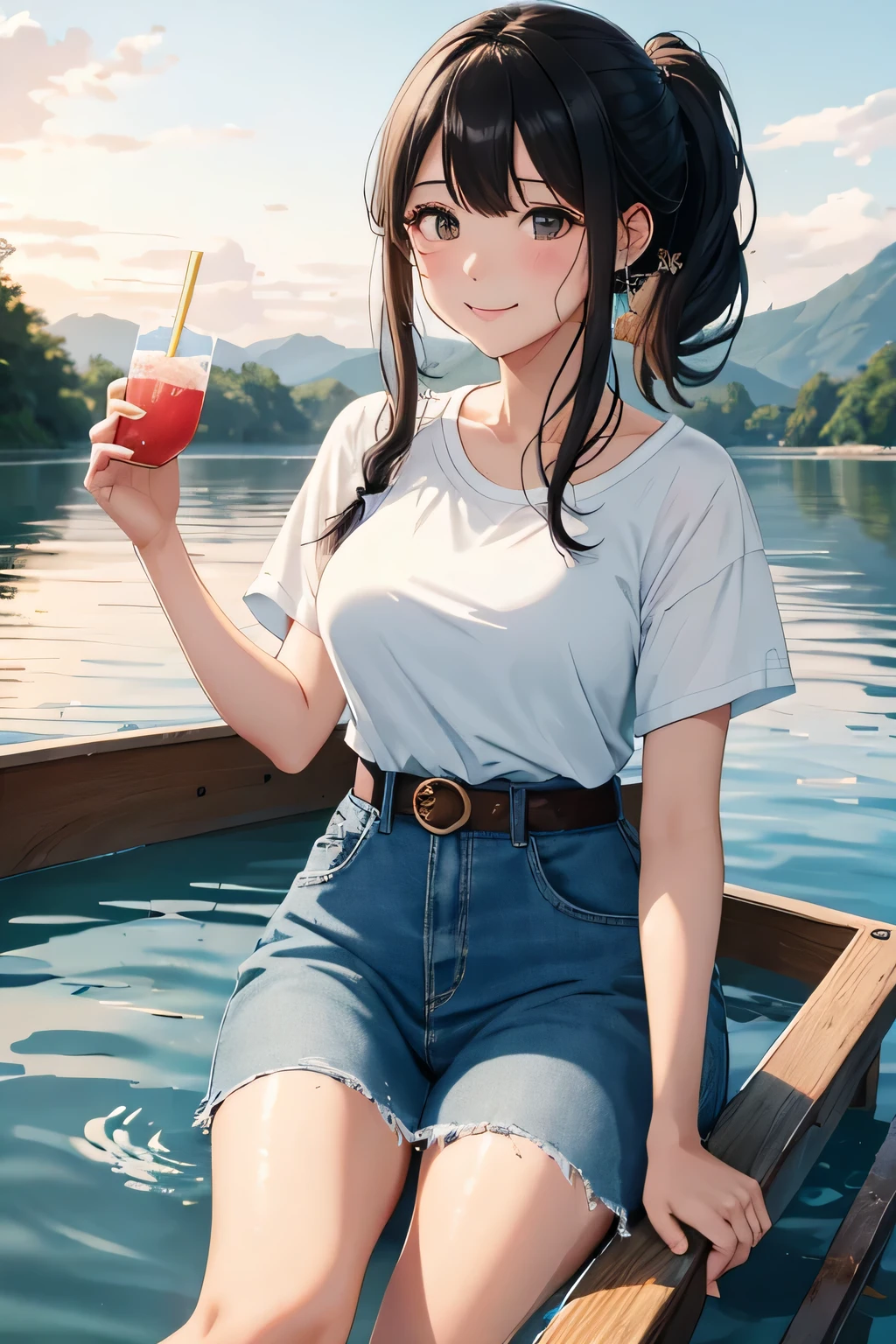((highest quality:1.4))、((High resolution))、(detailed background)、((detailed beautiful face:1.4))、(anatomically correct)、(detailed facial expressions)、beautiful and smooth skin、beautiful teenage girl、two beautiful girls、(huge breasts:1.2)、cute hair color、braided bob、braided ponytail、realistic、perfect body line、cute、cowboy shot、

Two beautiful girls watching the sunset reflected on the river while rowing a canoe、
The two of them are seen canoeing against the backdrop of a beautiful sunset.、
Two people holding hands while paddling a canoe in the gentle current、
relaxed atmosphere、They intentionally splash water on each other while paddling a canoe.、
They are smiling, splashing with water, and having fun joking with each other.、
Pack a canoe with food and drinks and have a picnic on the riverbank、
We exchange lunch boxes and spend relaxing time eating together.、
Kissing in the beautiful scenery of nature during a canoe tour、Romantic and cute、
With the sound of the river flowing and the wind in the background、

Denim shorts and a white T-shirt、
This sarong-style dress with a retro print is the perfect outfit for a canoe tour.、Add a ribbon or belt to your waist for a more feminine look.、
A loose-fitting shirt dress is perfect for a canoe tour.、
Open the buttons and put it on to enjoy a relaxed atmosphere.、
A look that combines a striped shirt with a denim skirt、Choose comfortable shoes such as sneakers or sandals。
Pair it with a cute cap or sunglasses to make it even more stylish.、
If you choose accessories with UV protection, you can protect yourself from the sun.、cute