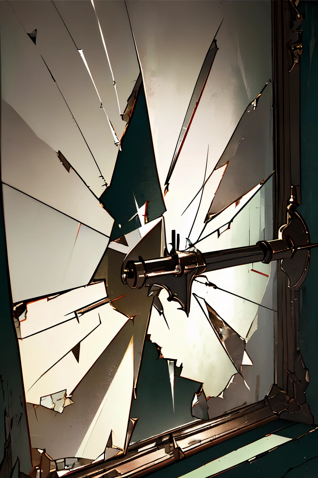 Broken Mirror, Realistic:
A shattered mirror, (realistic_texture:1.5), cracked glass pieces, reflective surfaces, (scratched_edges:1.3), weathered, worn out, (dusty:1.2), old, antique, (rusty_metal_frame:1.3), (faded_paint:1.2), detailed damage, (closeup:1.3), (grungy_atmosphere:1.2), (subdued_color_palette:1.3), (dynamic_shadows:1.4), (refracted_light:1.3), (blurred